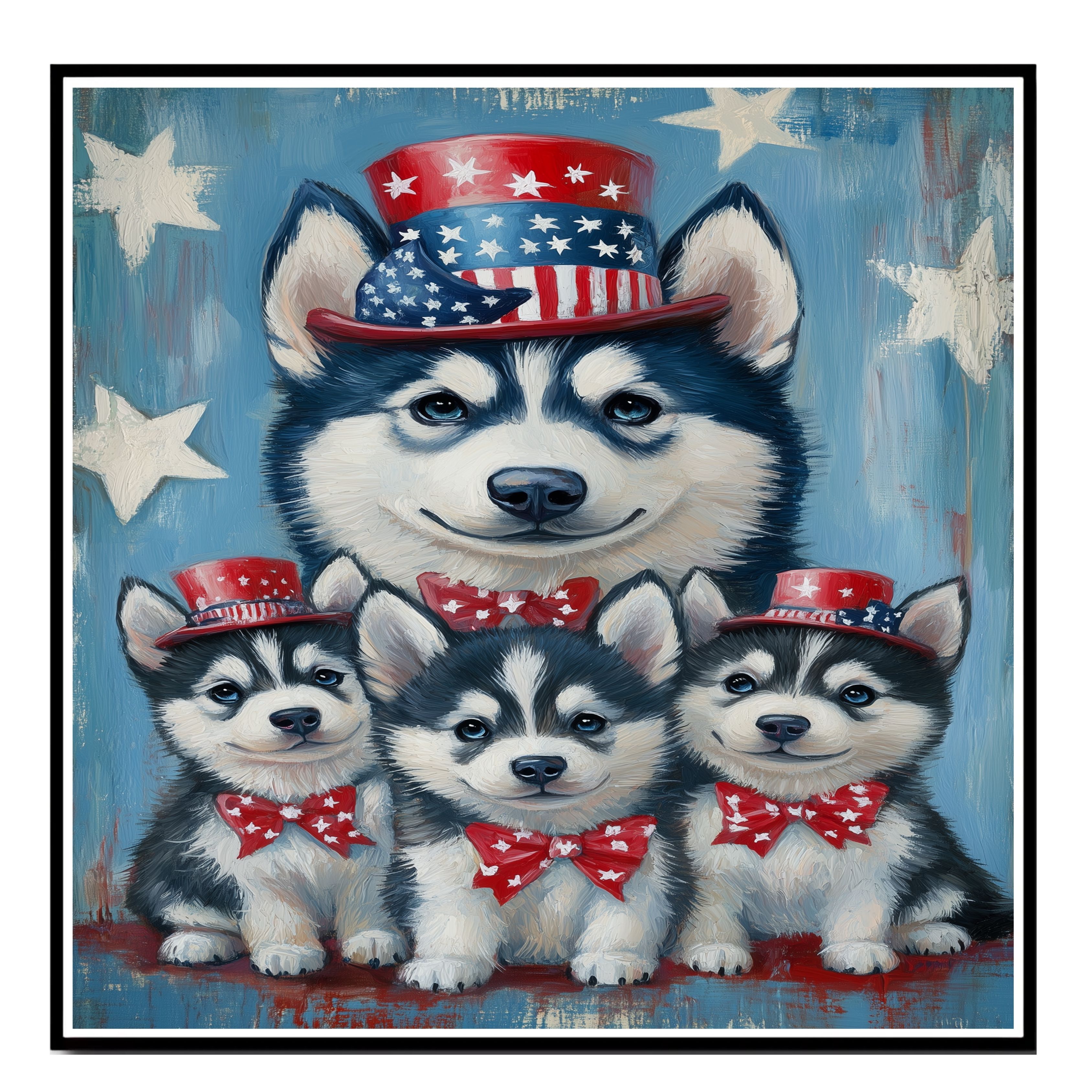 Land of The Free: Siberian Husky Dogs on Flat Rolled, Framed or Wrapped Canvas