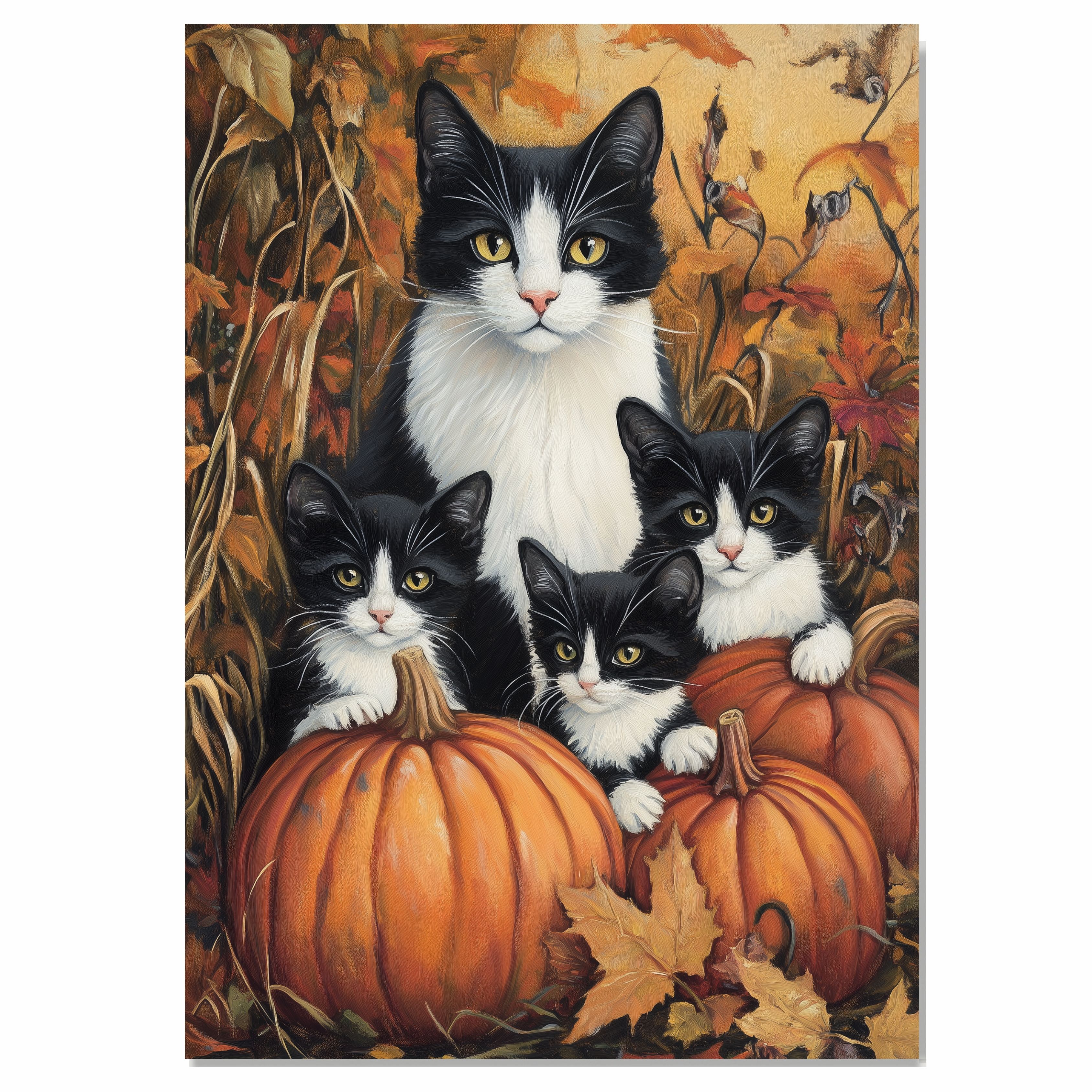 Herbst Schnurrhaare: schwarz-weiße Katze auf flach gerollter, gerahmter oder gewickelter Leinwand - Bild 9 von 9