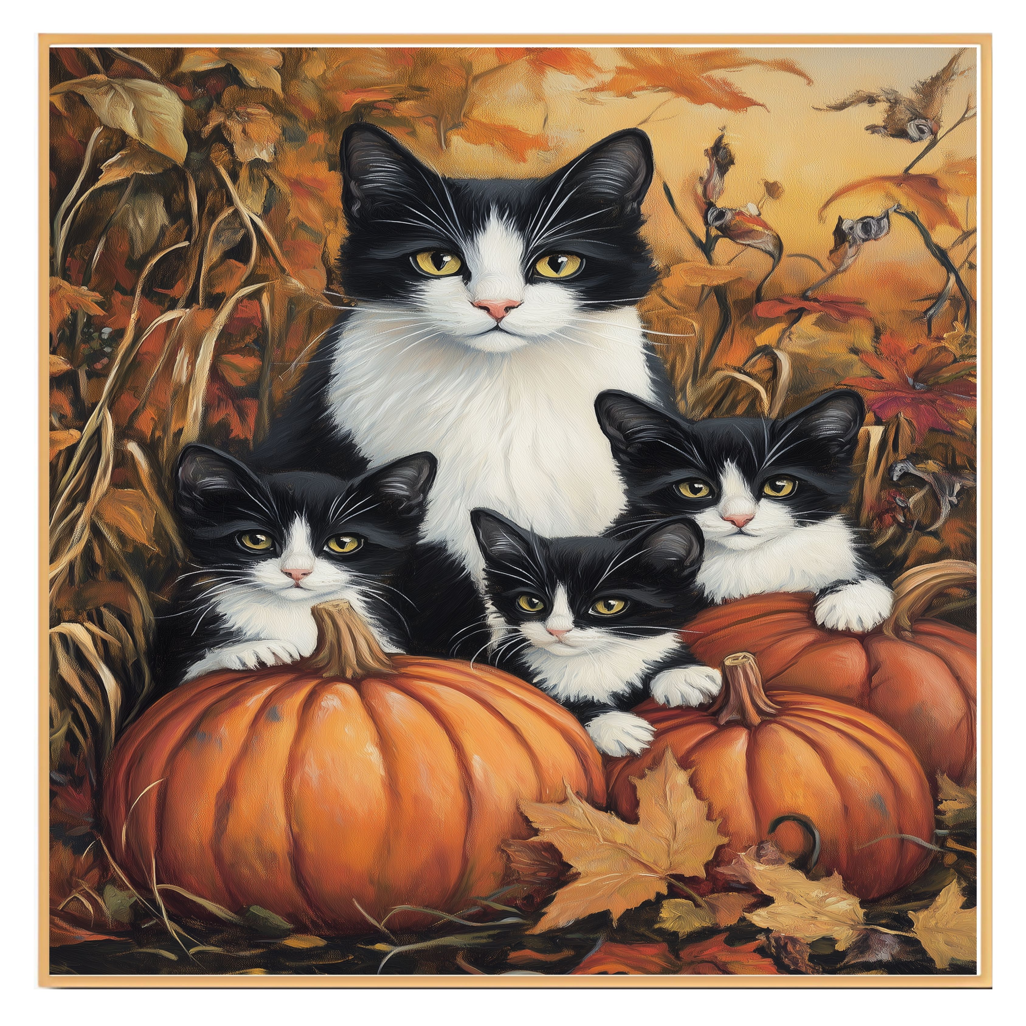 Herbst Schnurrhaare: schwarz-weiße Katze auf flach gerollter, gerahmter oder gewickelter Leinwand - Bild 7 von 9