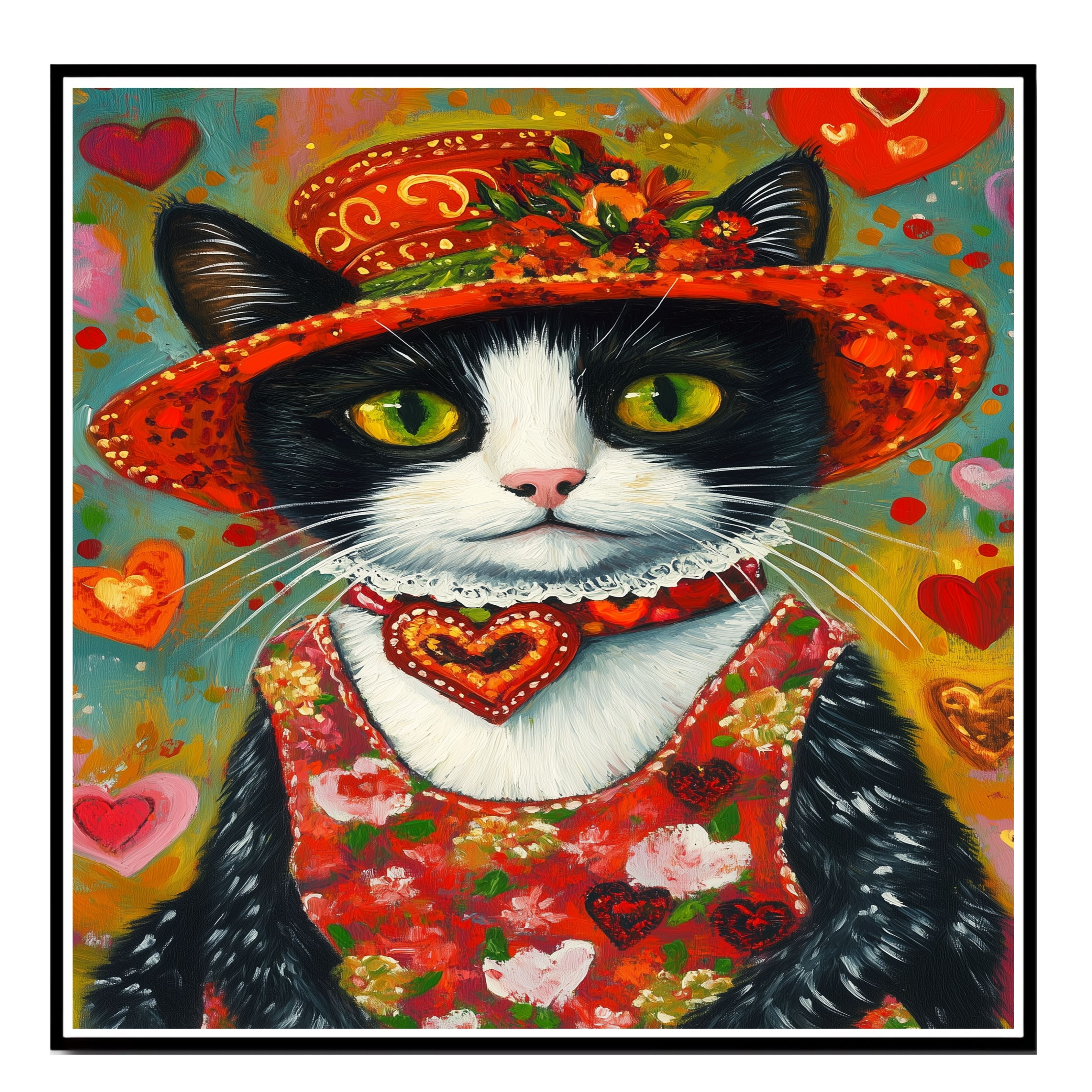 Romantic Whimsy: Tuxedo Cat on Flat Rolled, Framed or Wrapped Canvas