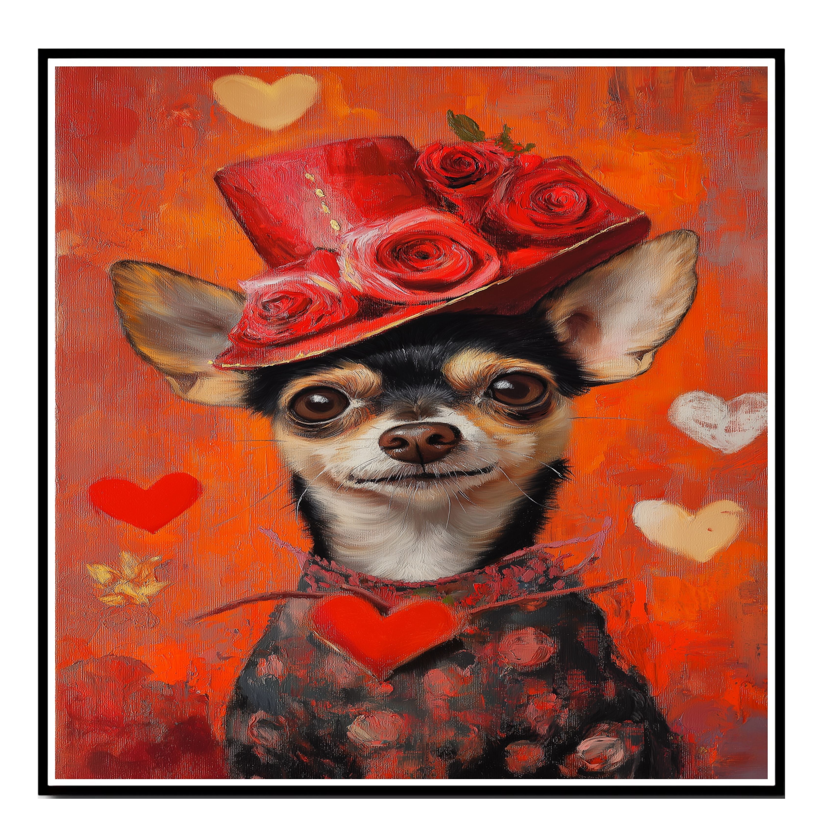Rose of Elegance: Chihuahua on Flat Rolled, Framed or Wrapped Canvas