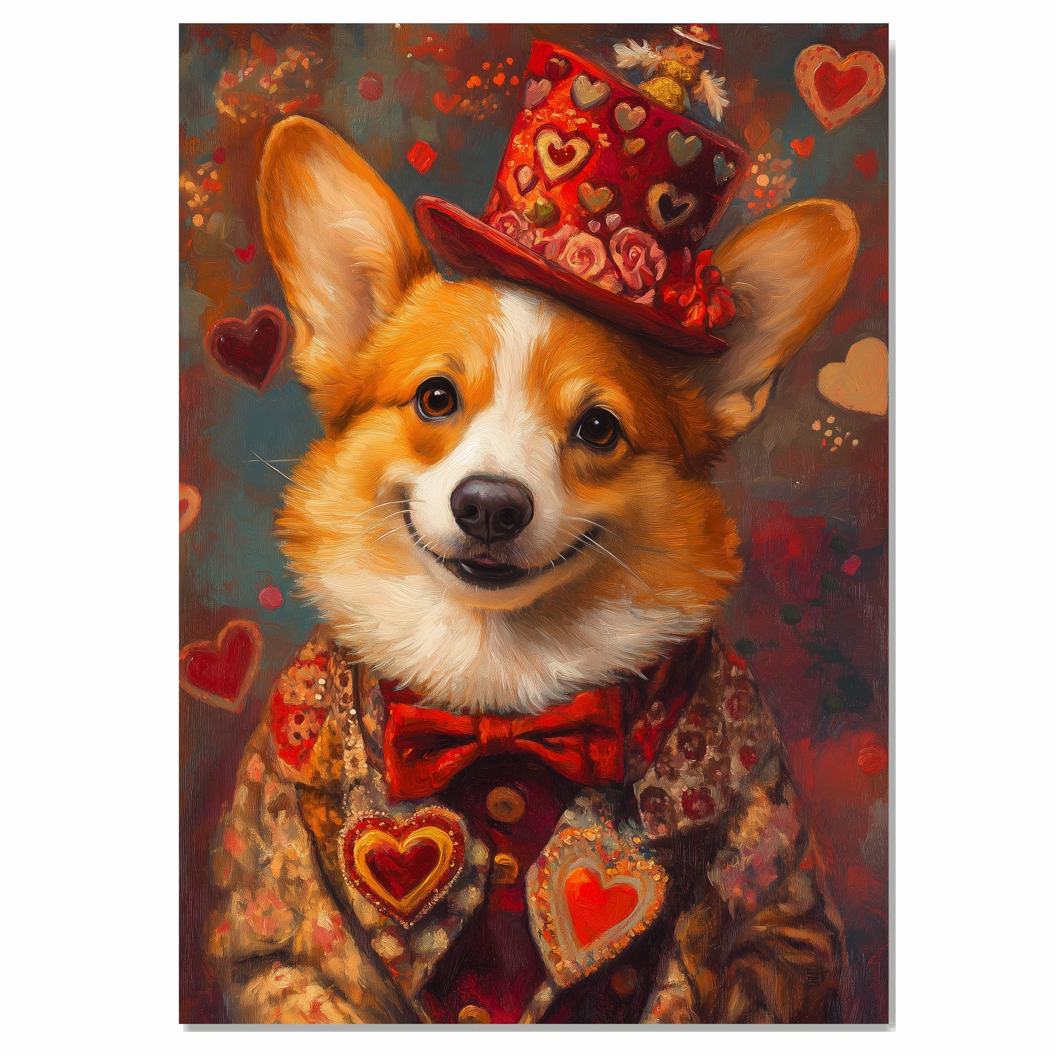 Aristocratic Love: Welsh Corgi on Flat Rolled, Framed or Wrapped Canvas - Picture 9 of 9