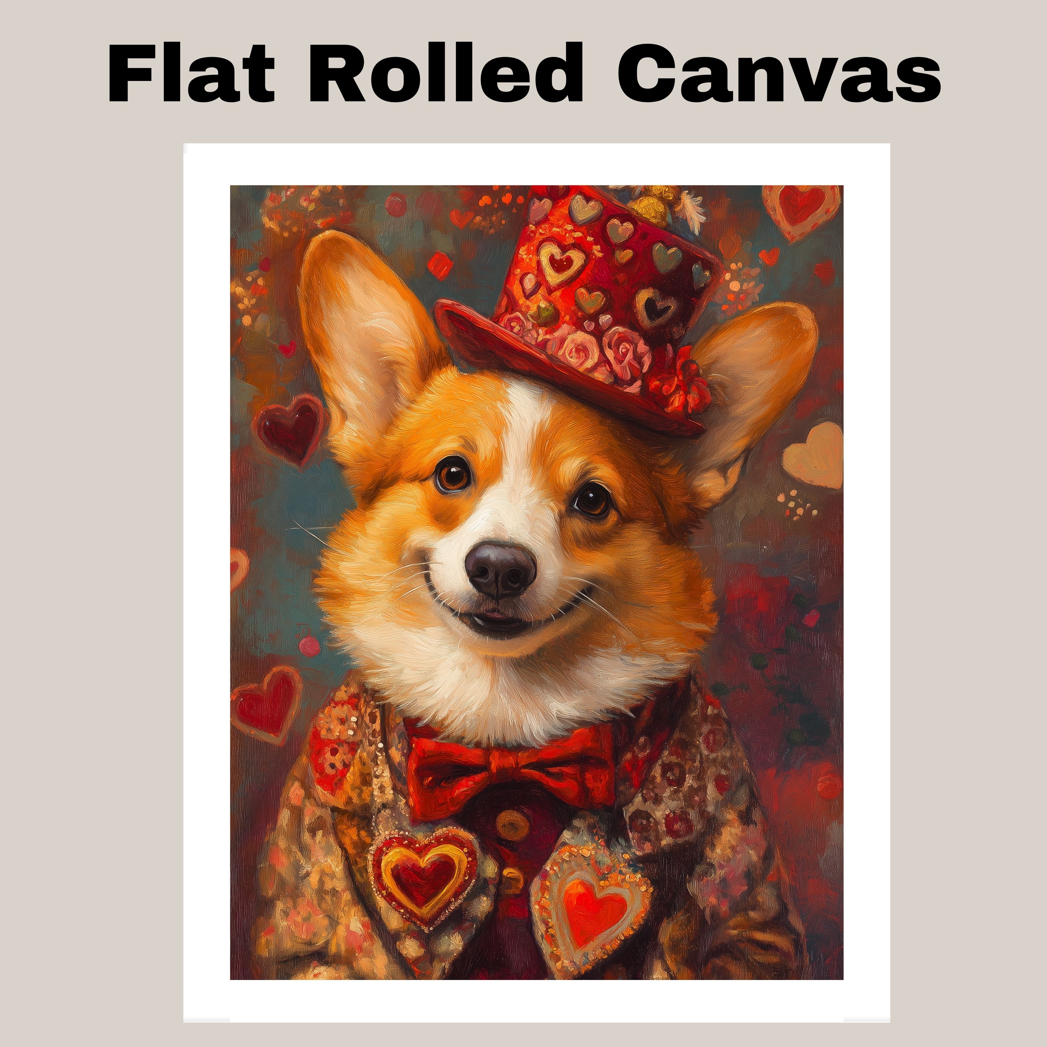 Aristocratic Love: Welsh Corgi on Flat Rolled, Framed or Wrapped Canvas - Picture 8 of 9