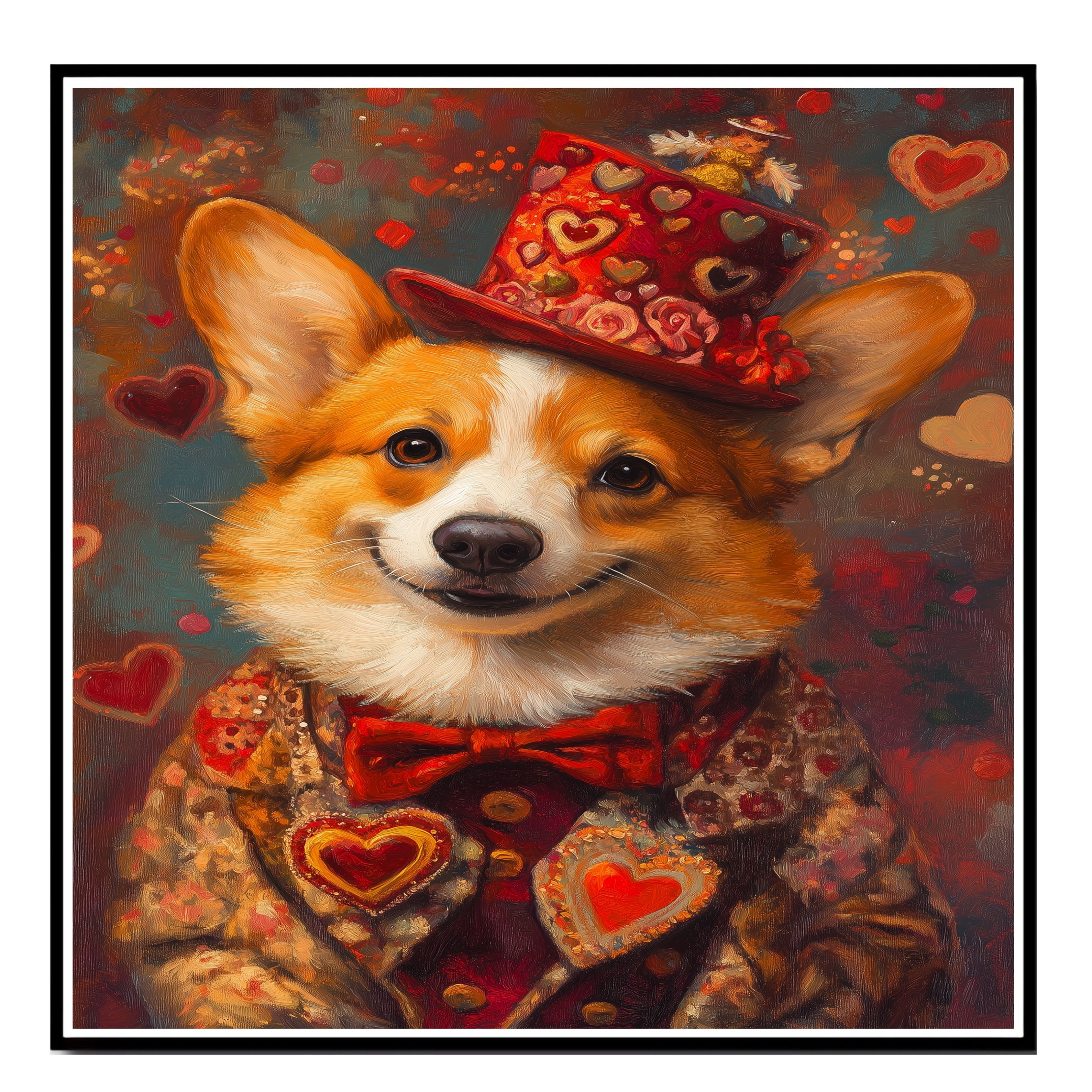 Aristocratic Love: Welsh Corgi on Flat Rolled, Framed or Wrapped Canvas - Picture 5 of 9