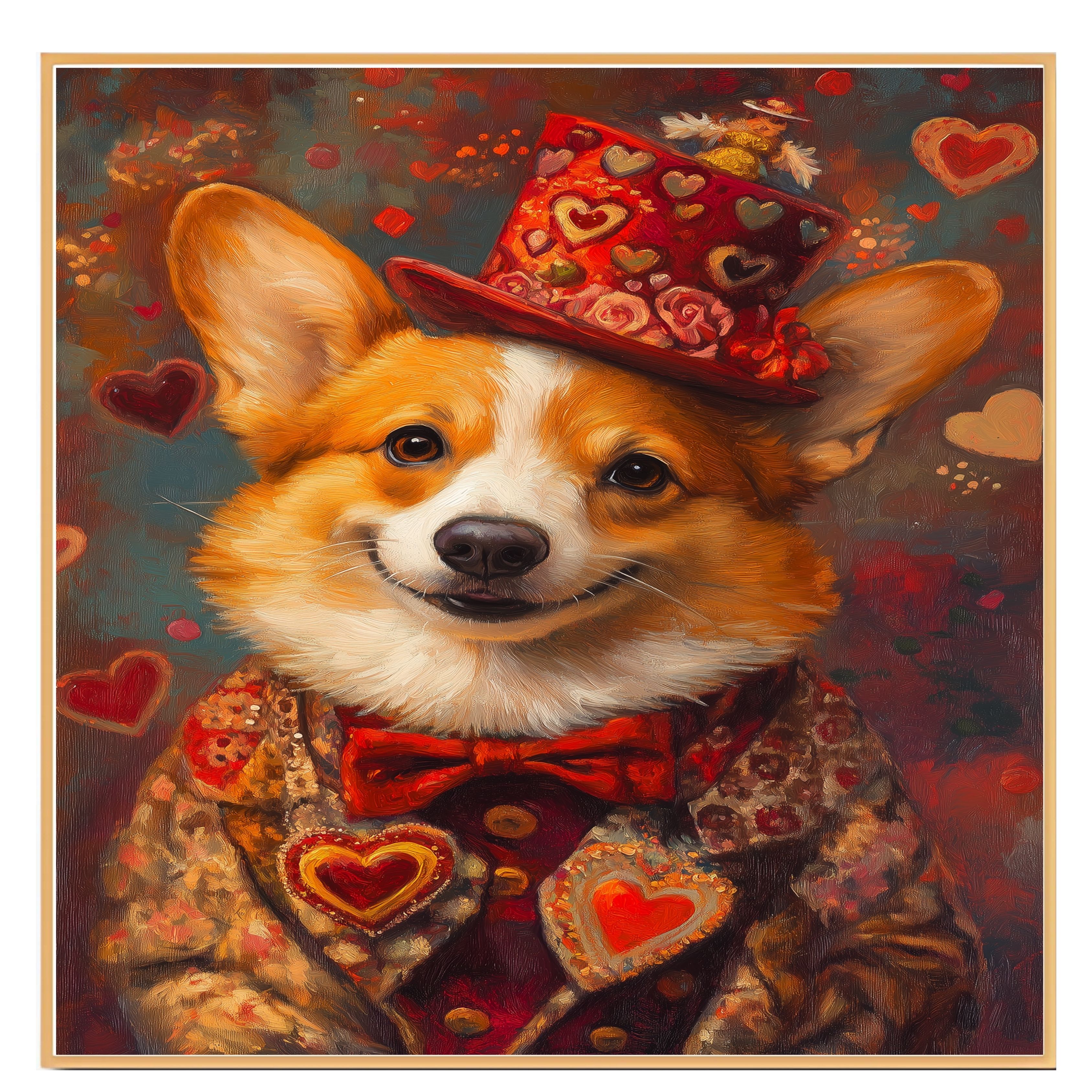 Aristocratic Love: Welsh Corgi on Flat Rolled, Framed or Wrapped Canvas - Picture 7 of 9