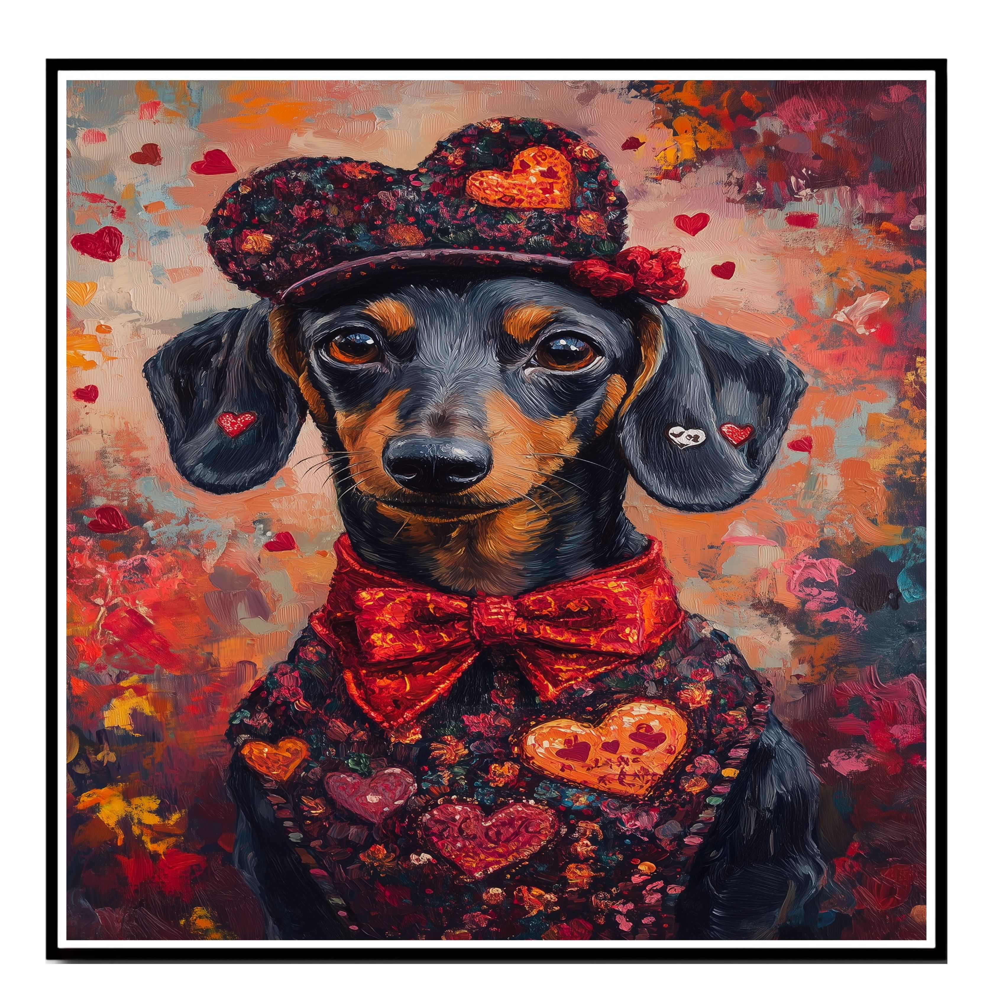 Endearing Love: Dachshund on Flat Rolled, Framed or Wrapped Canvas