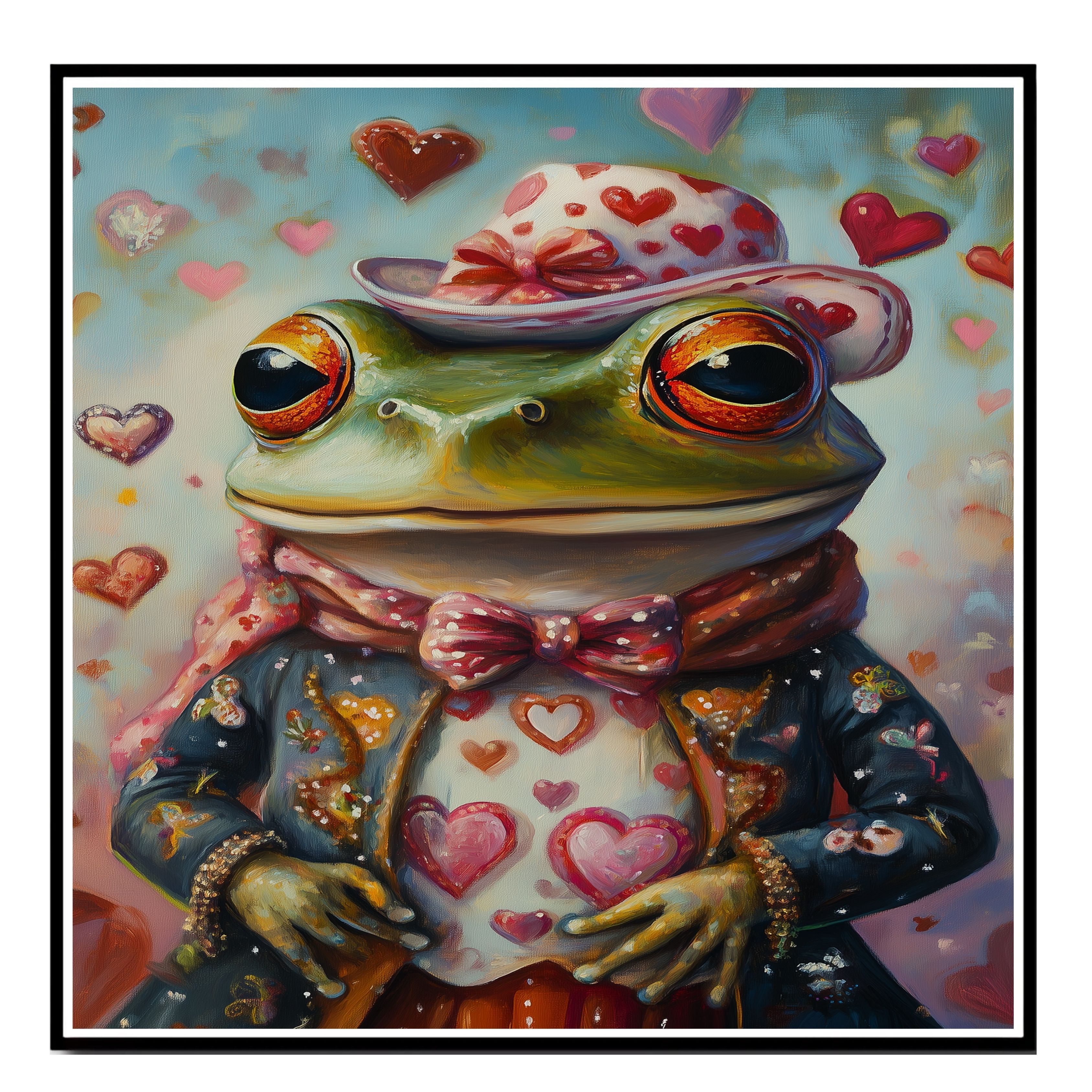 Elegant Whimsy: Green Frog on Flat Rolled, Framed or Wrapped Canvas