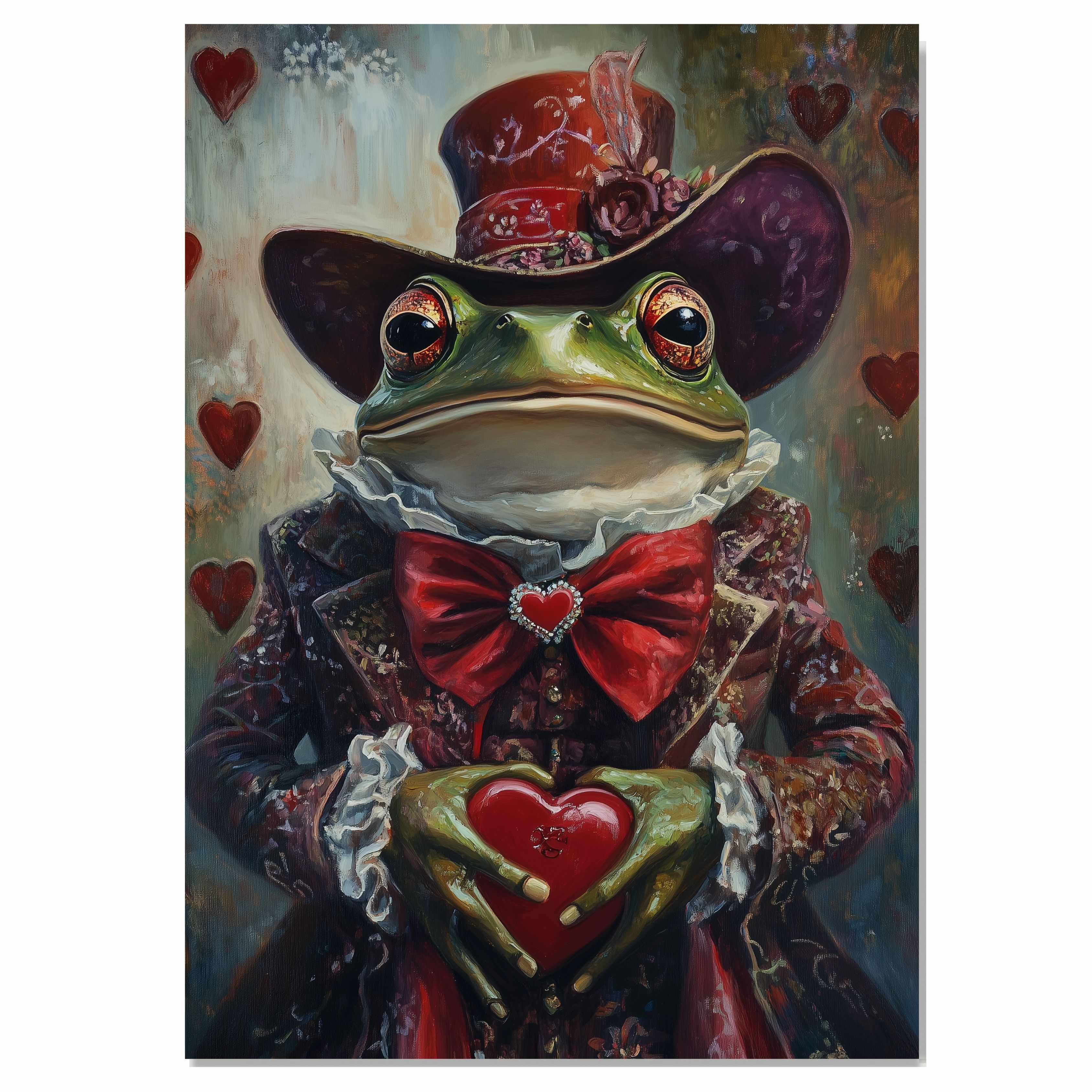 Victorian Grace: Whimsical Green Frog on Flat Rolled, Framed or Wrapped Canvas - Picture 9 of 9