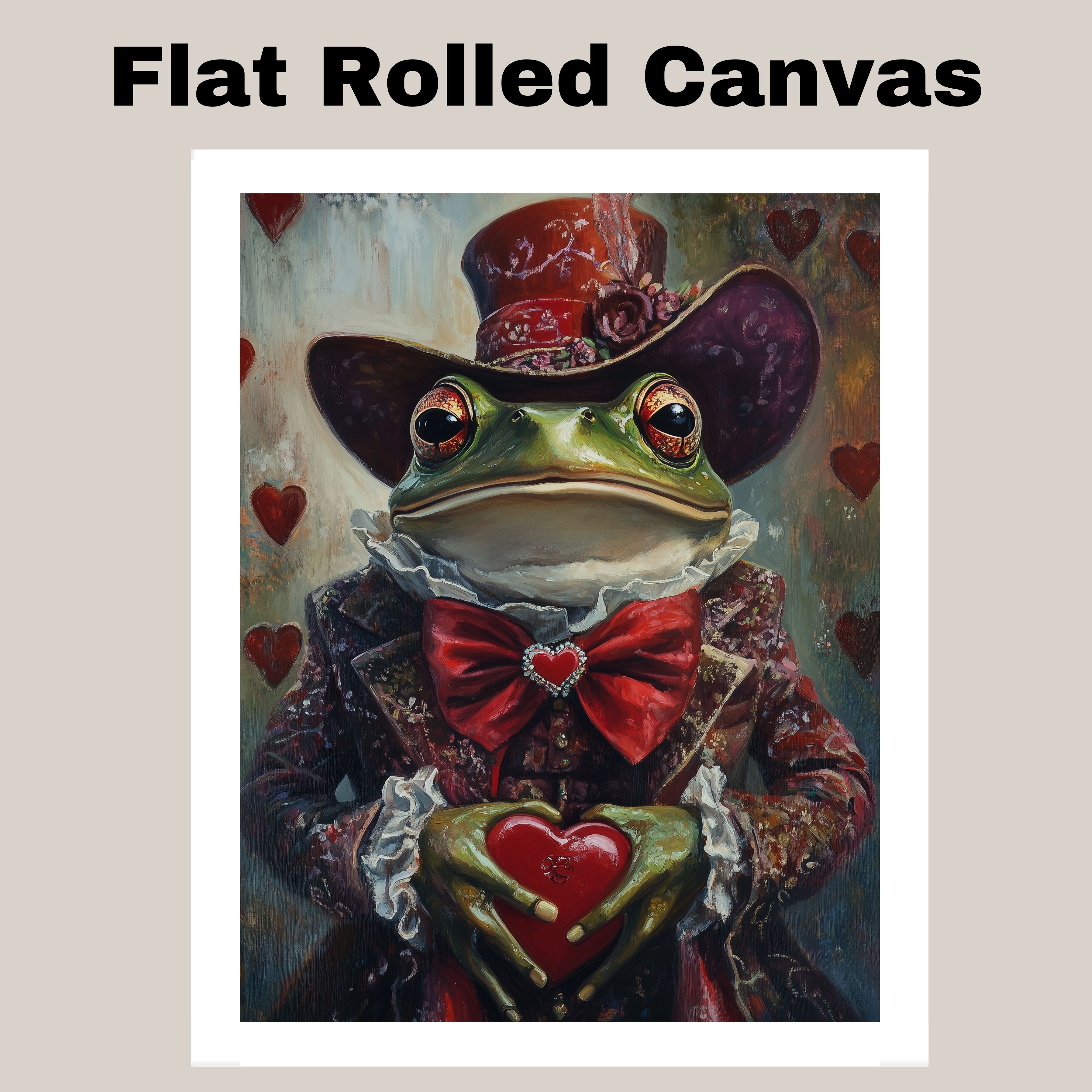 Victorian Grace: Whimsical Green Frog on Flat Rolled, Framed or Wrapped Canvas - Picture 8 of 9