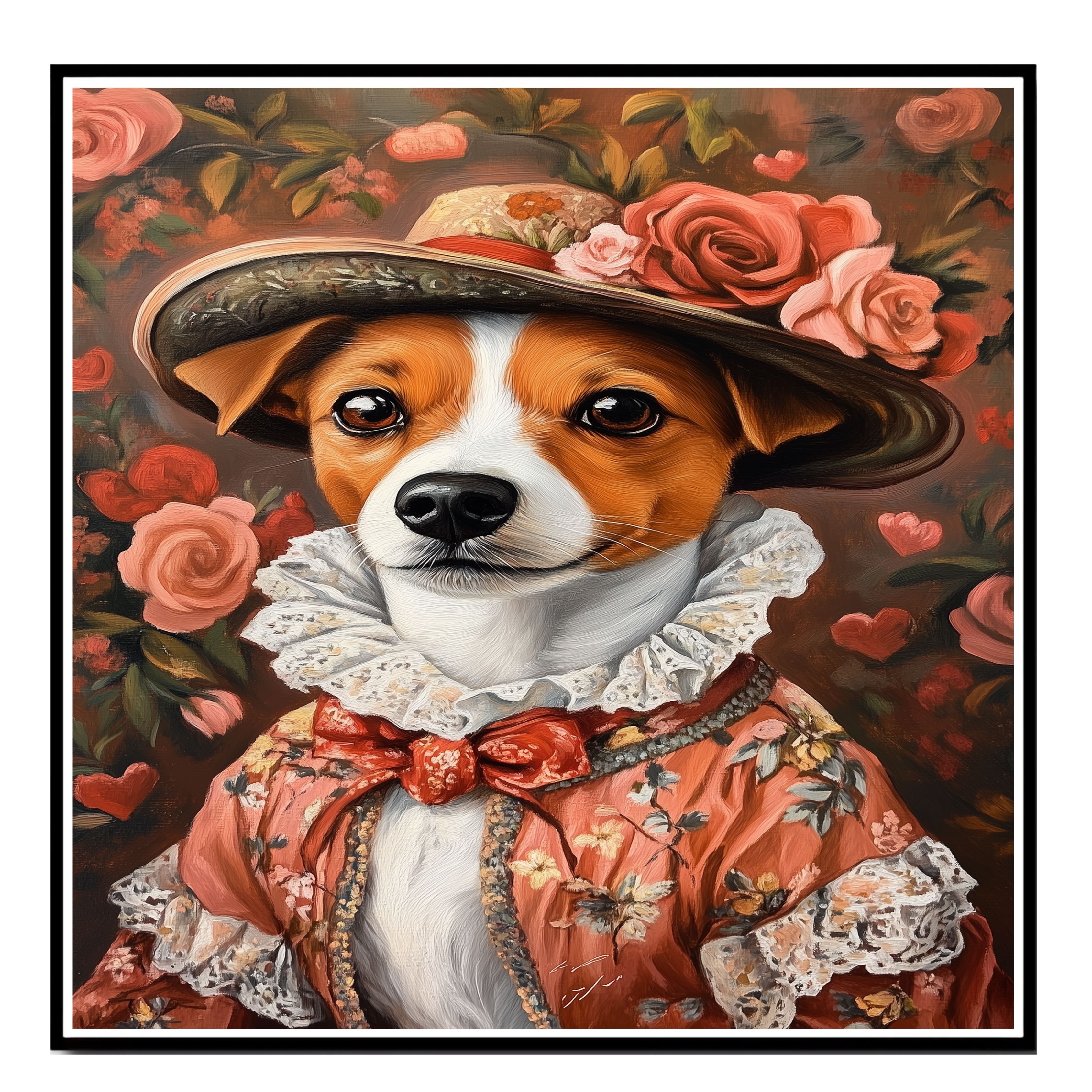 Victorian Grace: Jack Russell Dog on Flat Rolled, Framed or Wrapped Canvas