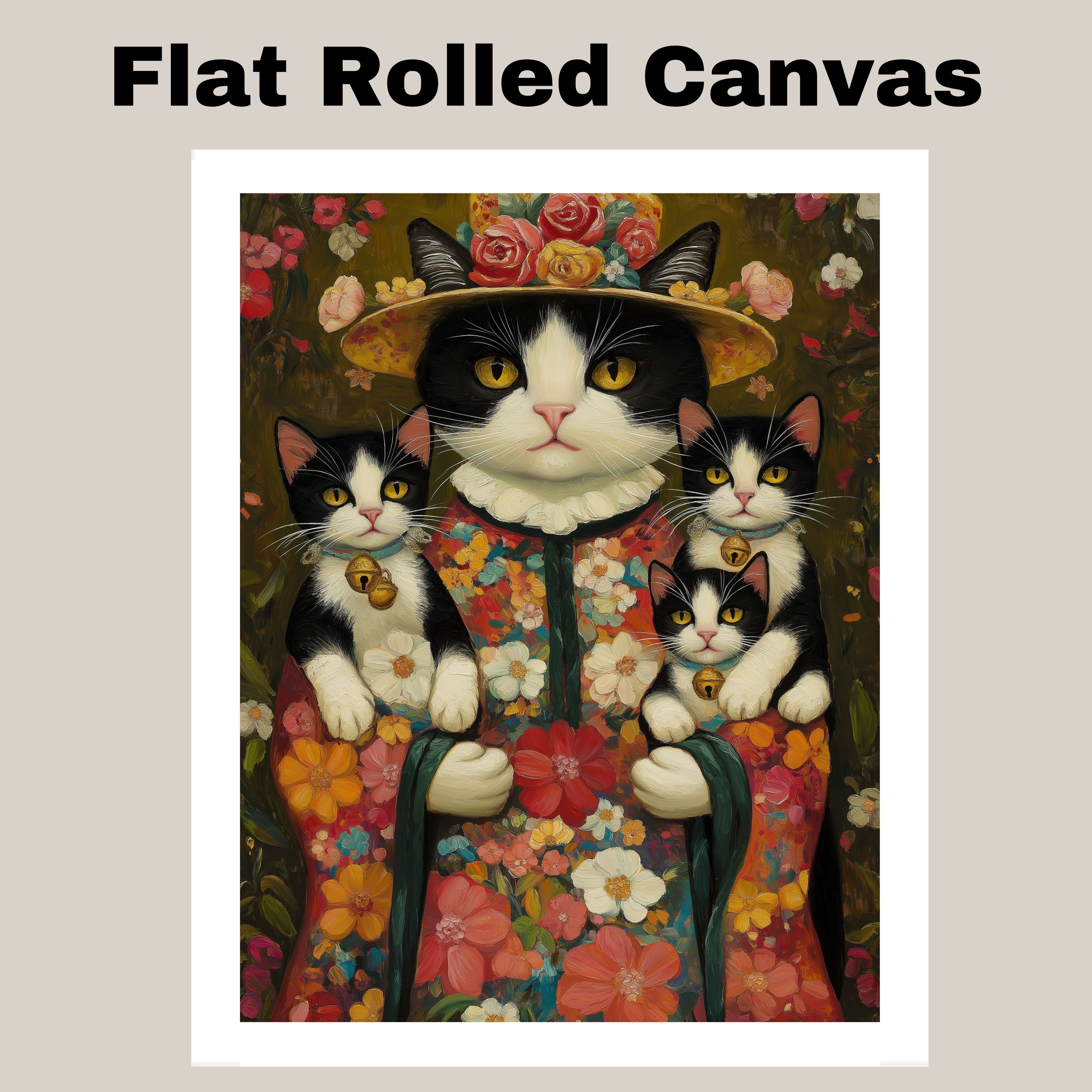 Blossom Embrace: Tuxedo Cat on Flat Rolled, Framed or Wrapped Canvas - Picture 8 of 9