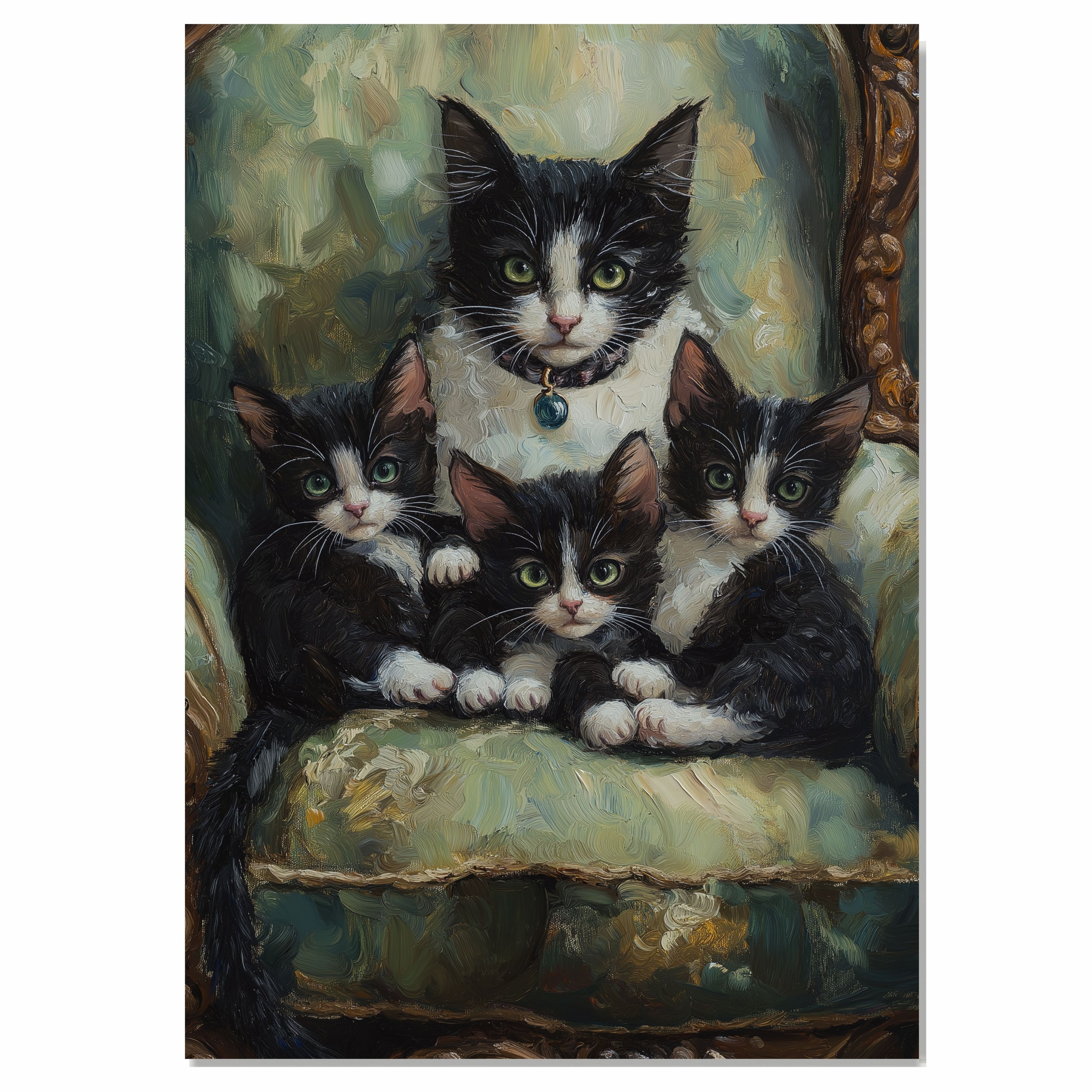 Elegant Victorian Lounge: Tuxedo Cat on Flat Rolled, Framed or Wrapped Canvas - Picture 9 of 9