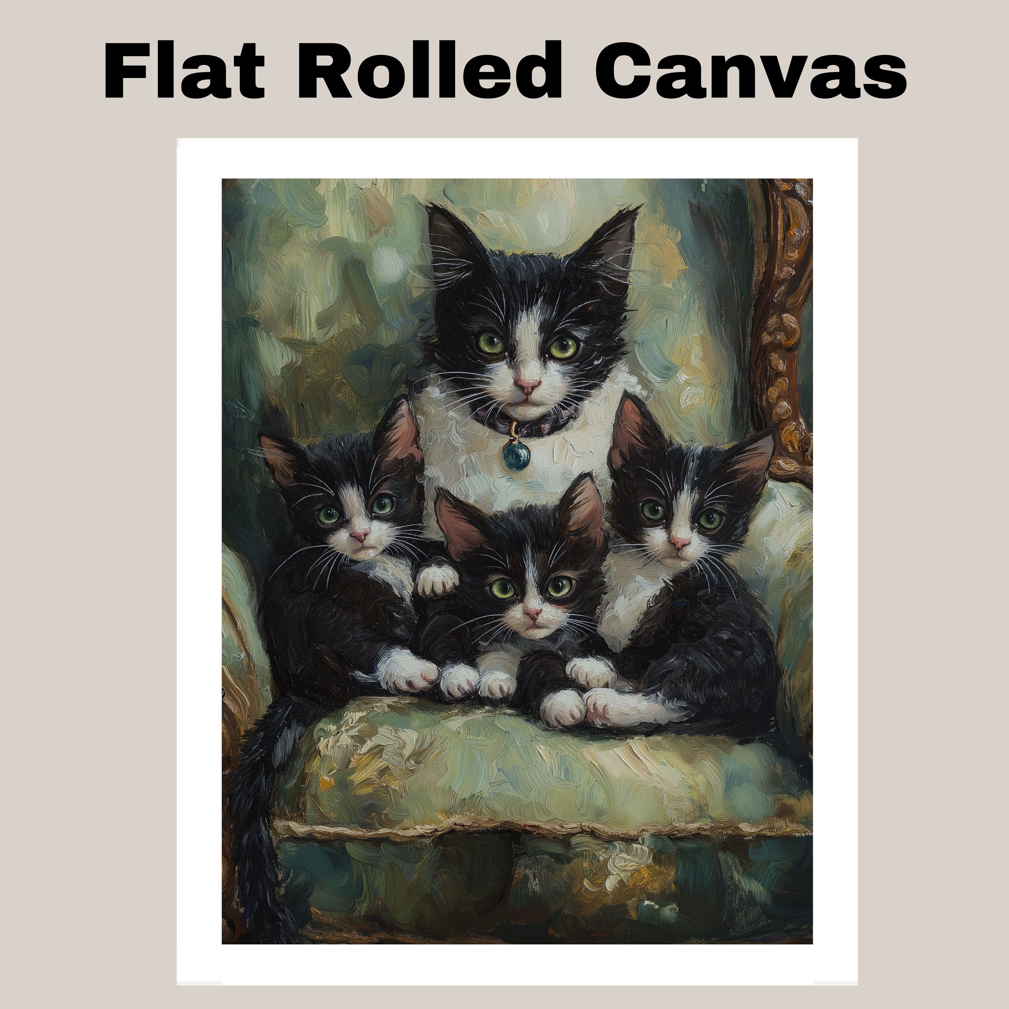 Elegant Victorian Lounge: Tuxedo Cat on Flat Rolled, Framed or Wrapped Canvas - Picture 8 of 9