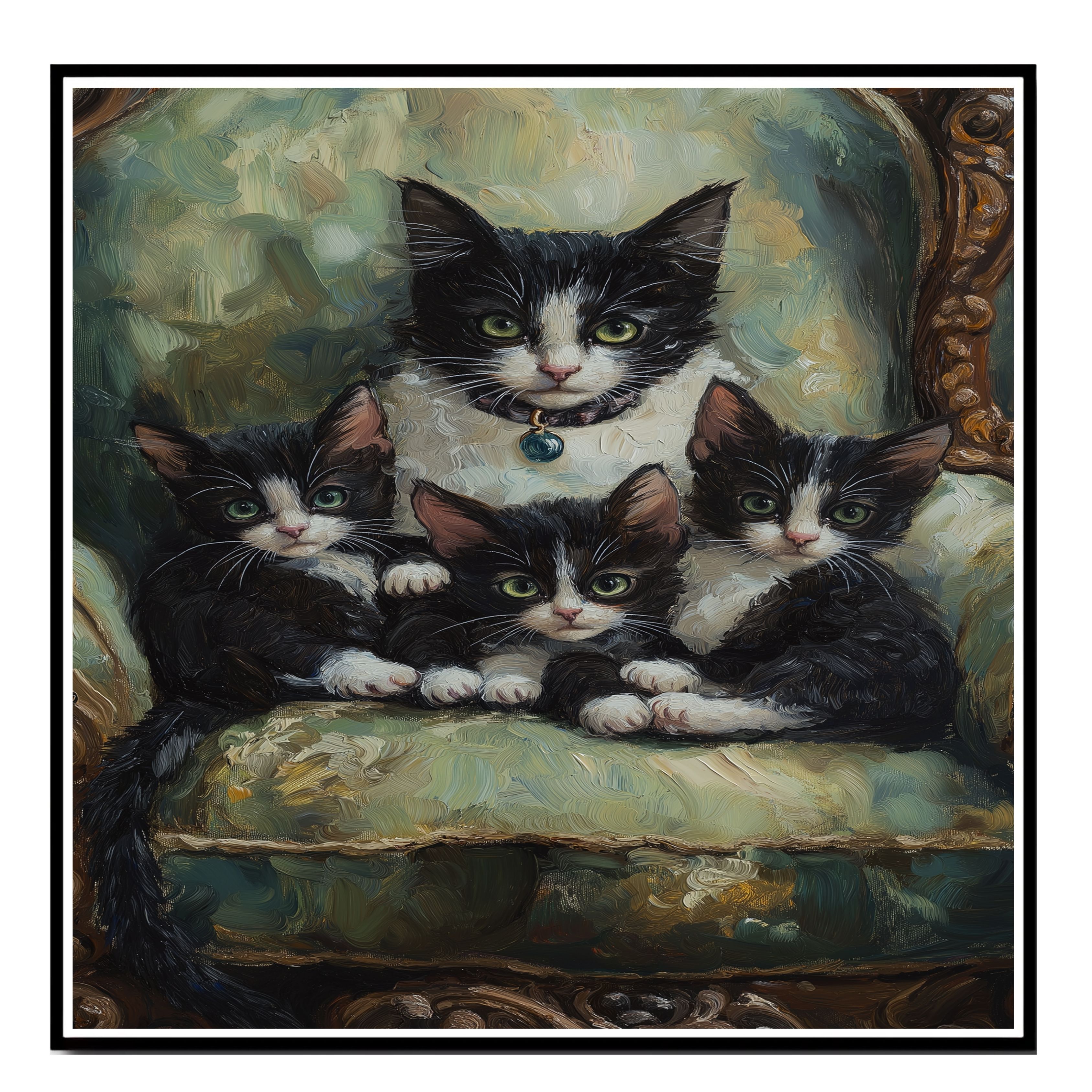 Elegant Victorian Lounge: Tuxedo Cat on Flat Rolled, Framed or Wrapped Canvas - Picture 5 of 9