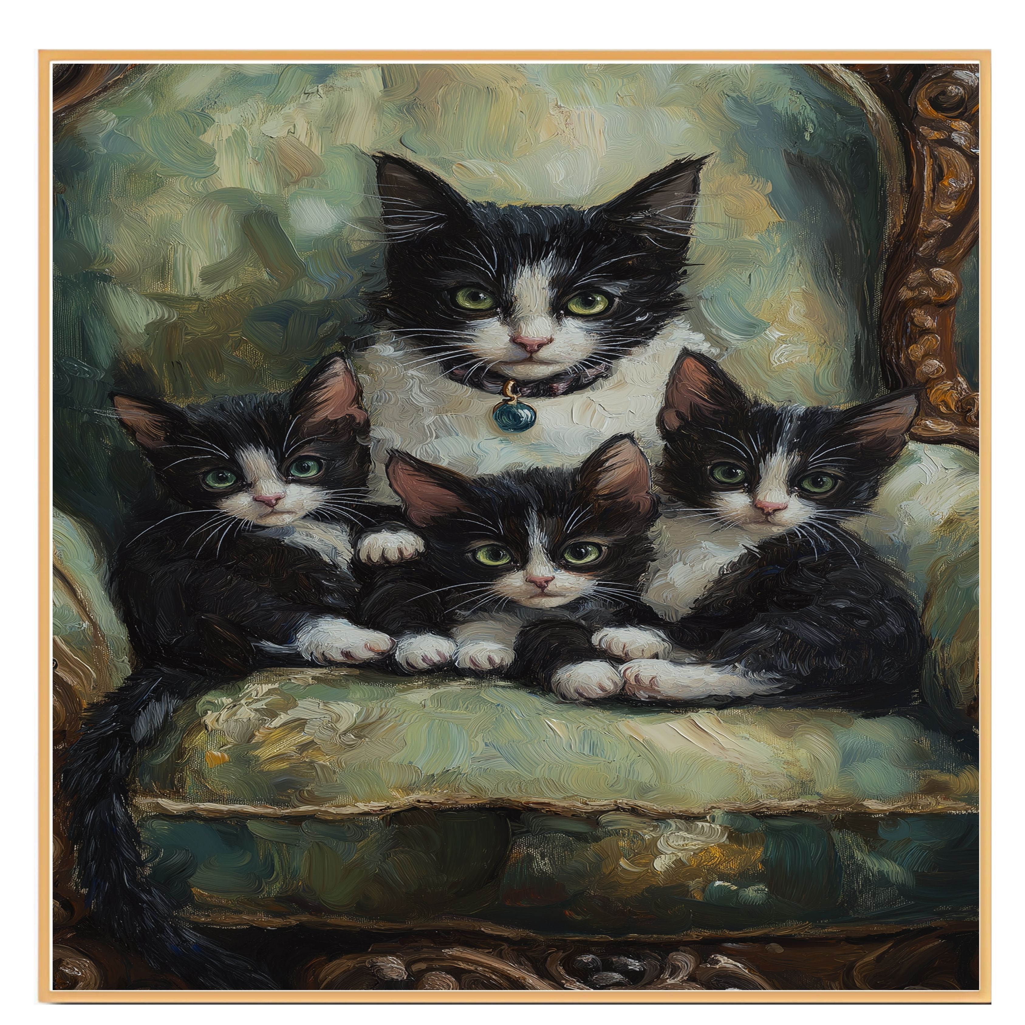 Elegant Victorian Lounge: Tuxedo Cat on Flat Rolled, Framed or Wrapped Canvas - Picture 7 of 9