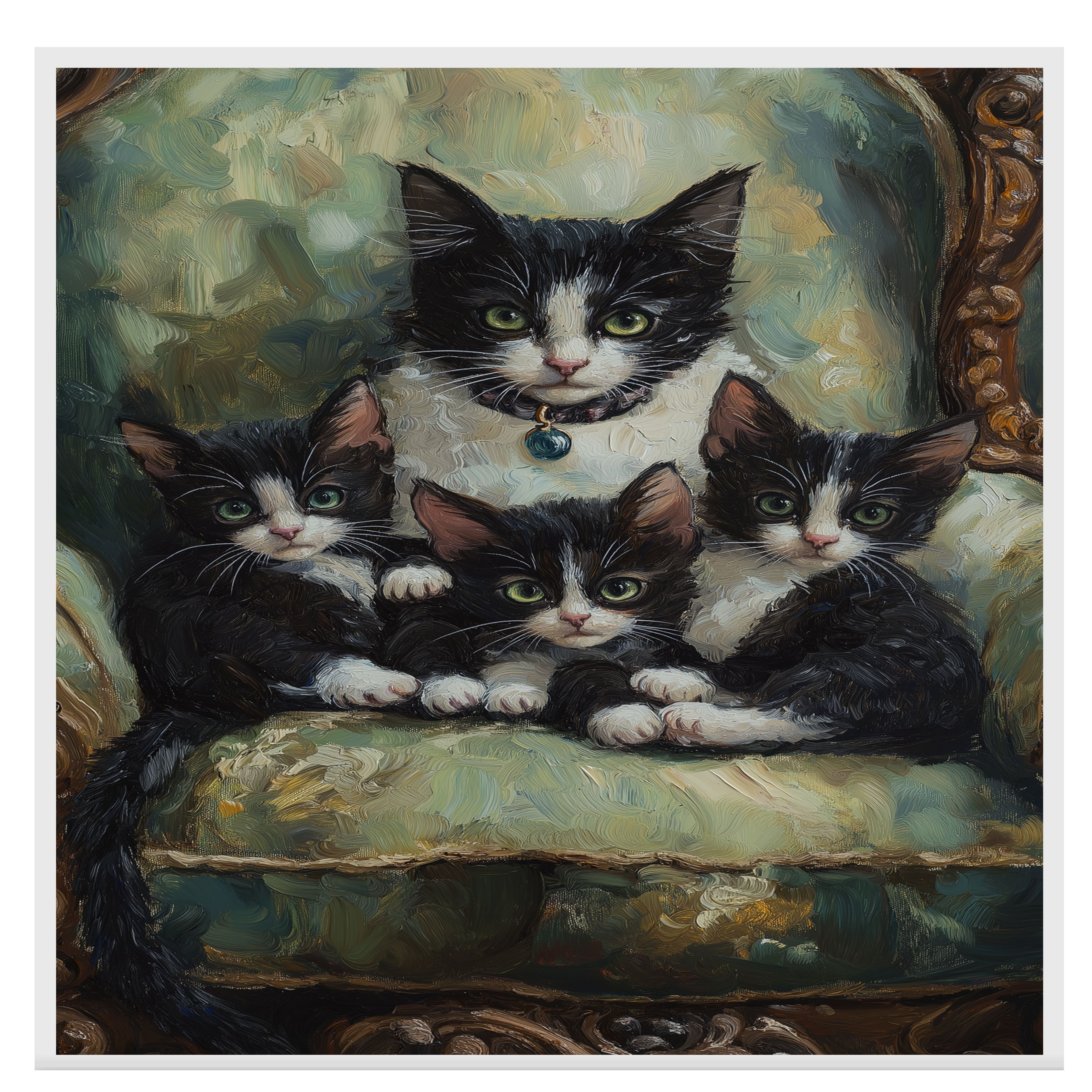 Elegant Victorian Lounge: Tuxedo Cat on Flat Rolled, Framed or Wrapped Canvas - Picture 6 of 9