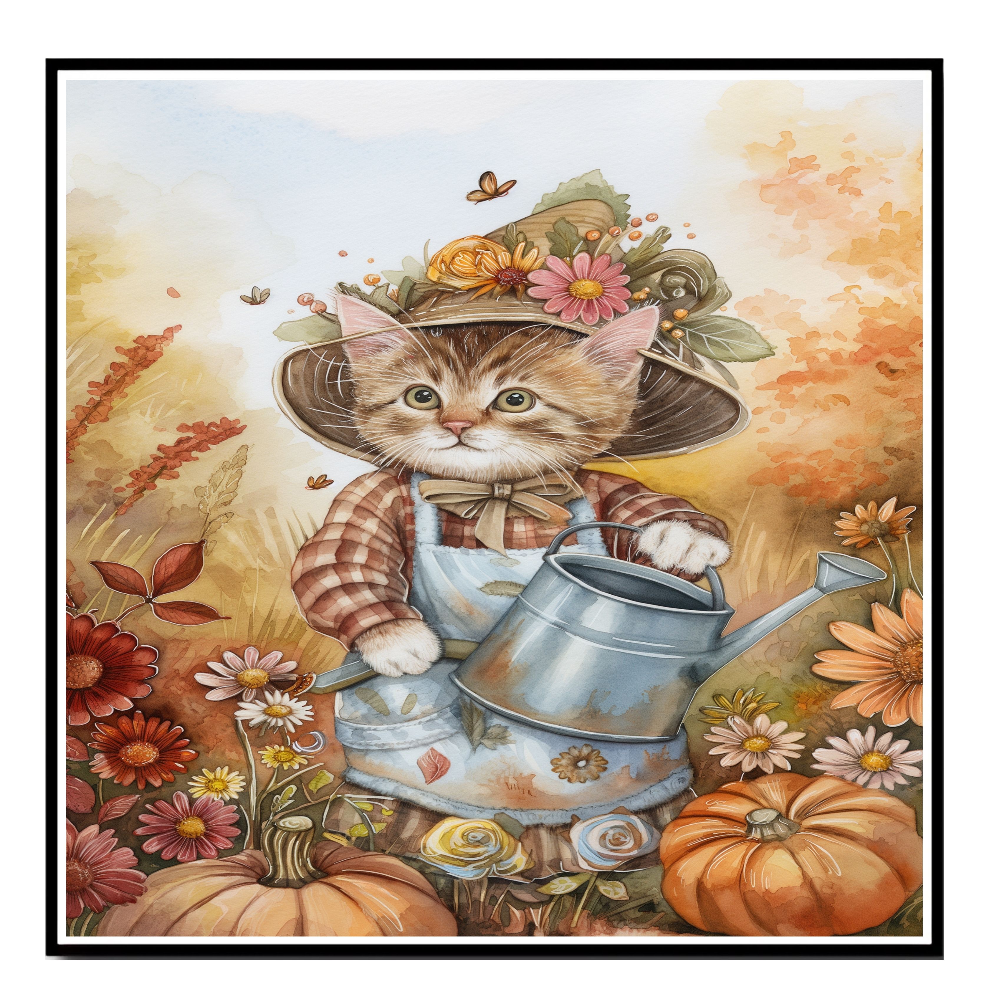 Ginger Cat in a Bonn Tending Garden on Flat Rolled, Framed or Wrapped Canvas