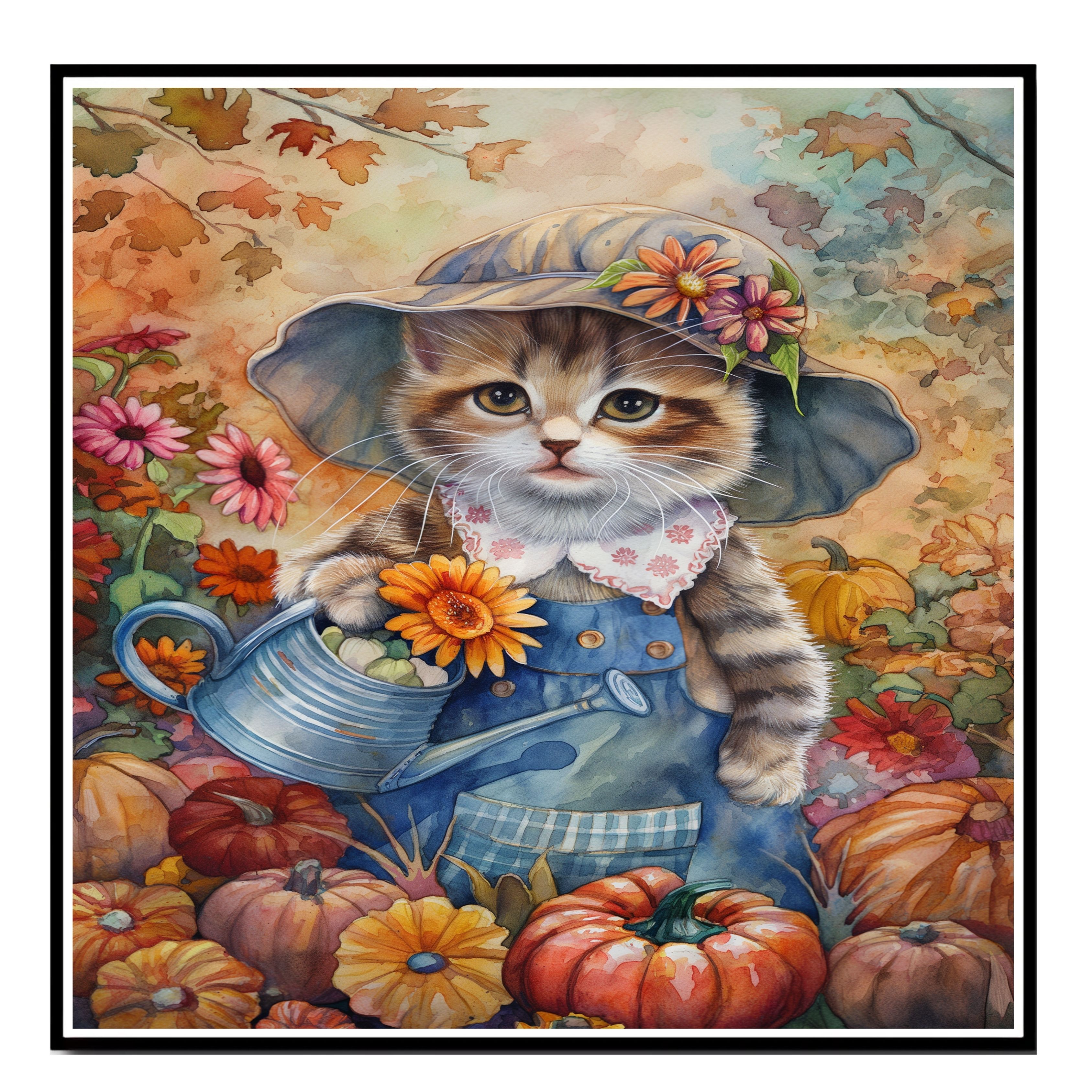 Garden Delight: Ginger Cat in a Bonn on Flat Rolled, Framed or Wrapped Canvas