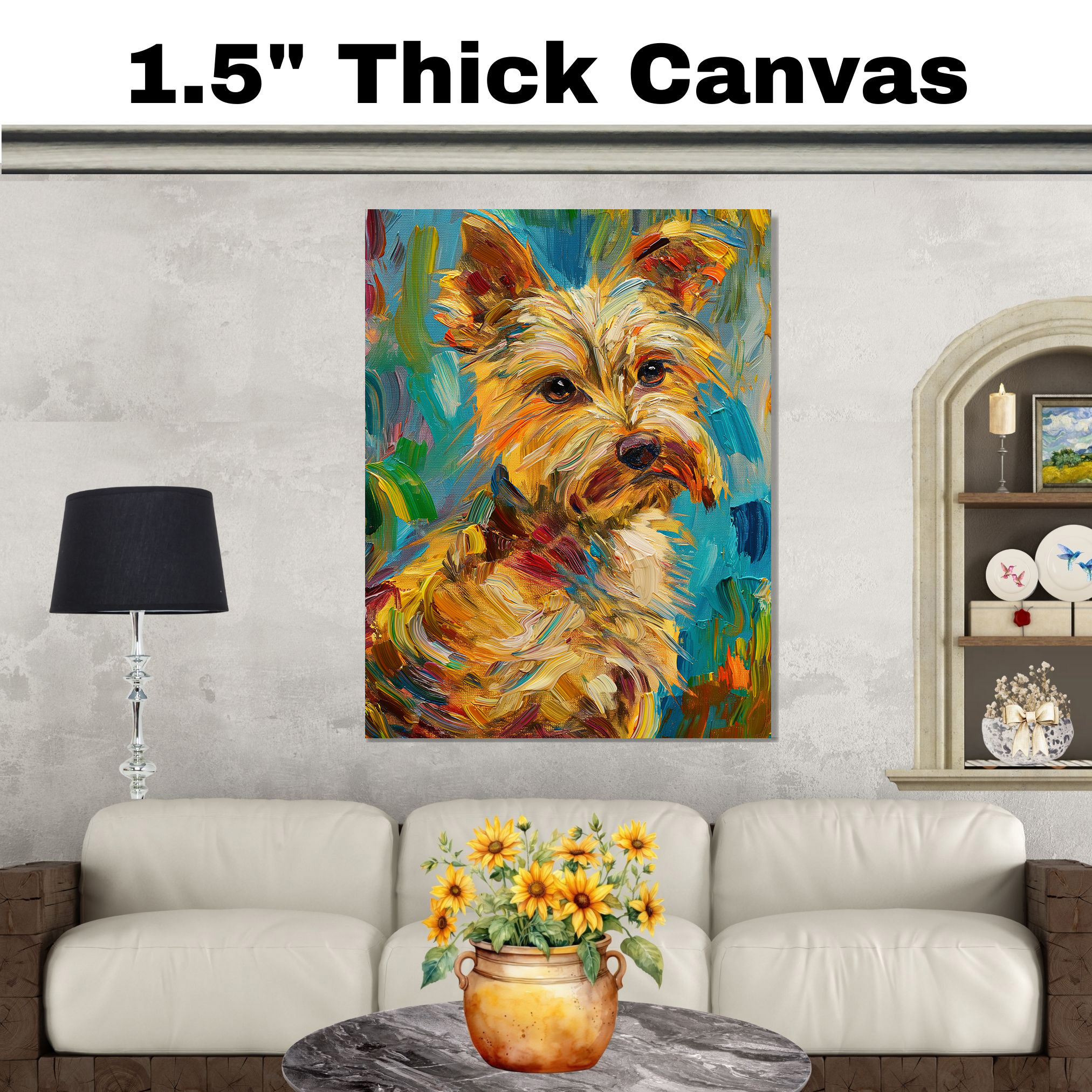 Impresión artística de perro estilo Van Gogh Yorkie perro plano laminado, enmarcado o envuelto lienzo - Imagen 19 de 19