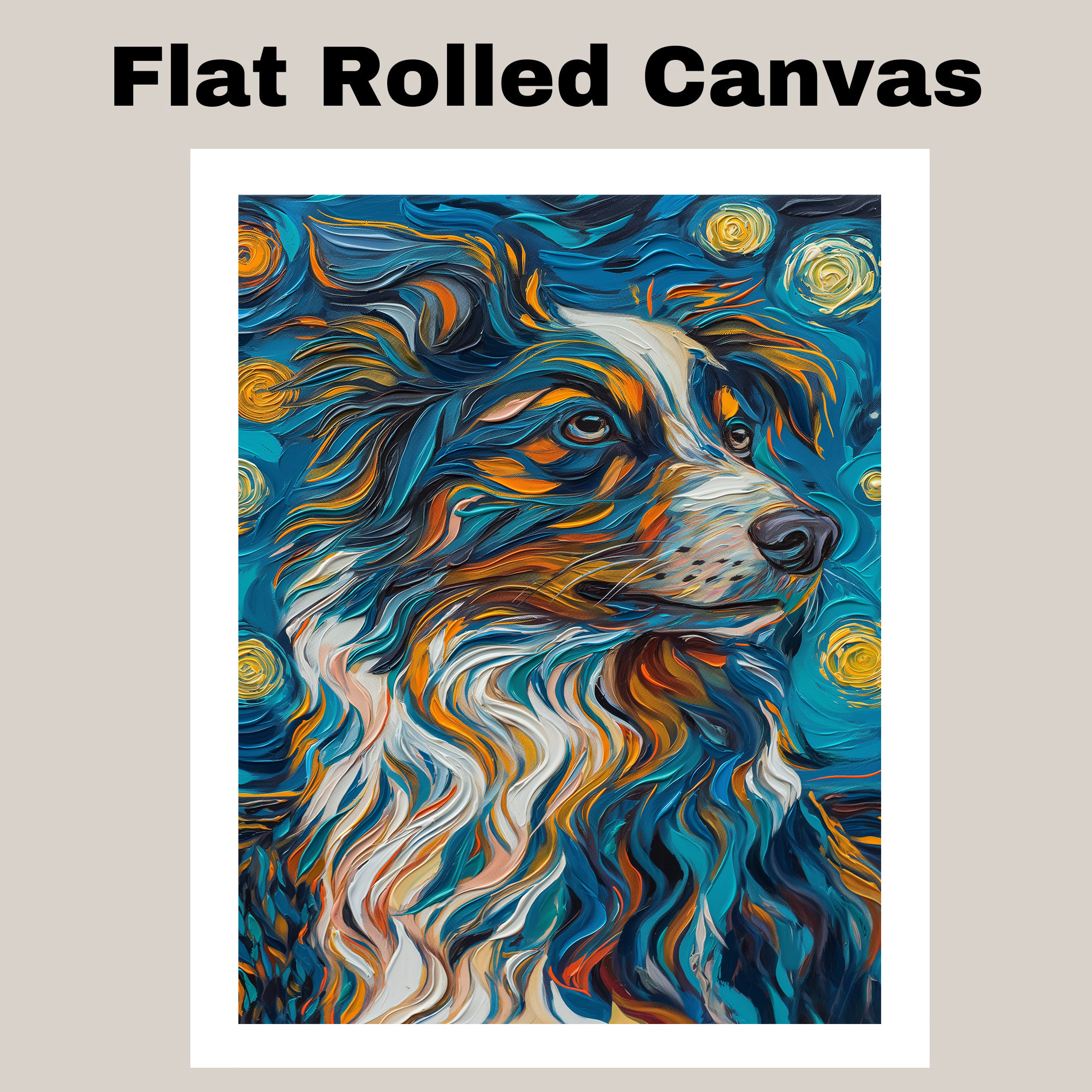 Flowing Australian Shepherd Dog Art Flat Rolled, Framed or Wrapped Canvas