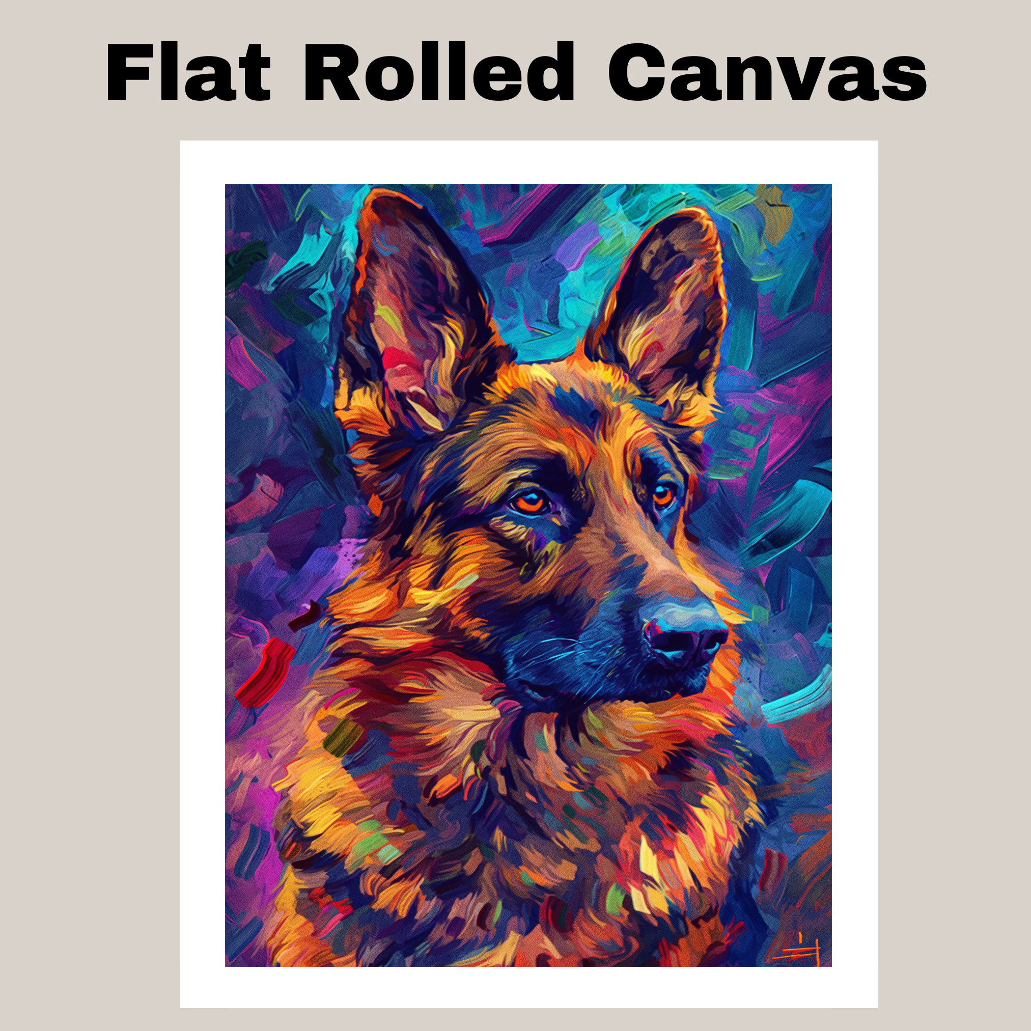 Starry Night German Shepherd Dog Print Flat Rolled, Framed or Wrapped Canvas