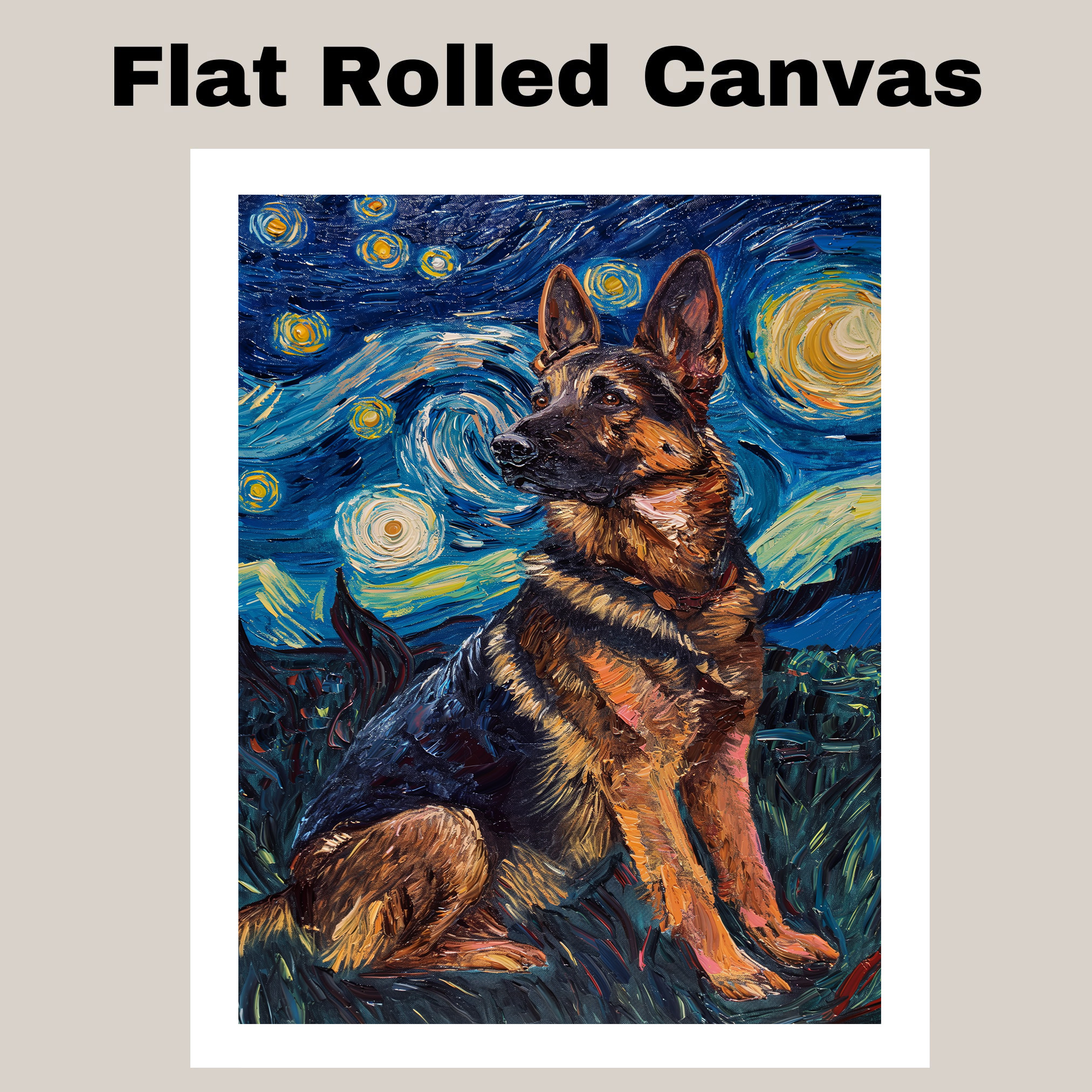 Full Body German Shepherd Dog Print Flat Rolled, Framed or Wrapped Canvas