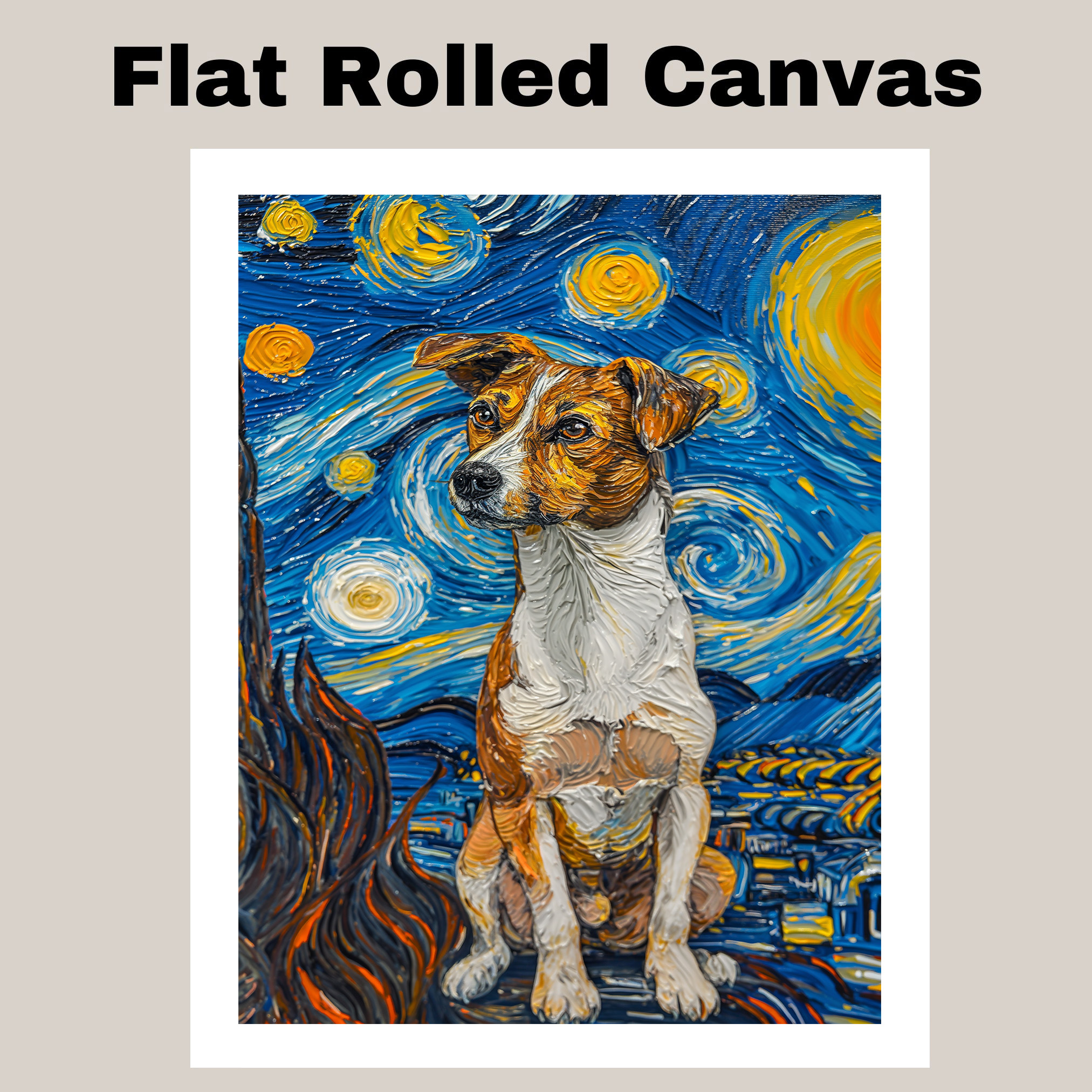 Jack Russell Dog Full Body Dog Print Flat Rolled, Framed or Wrapped Canvas