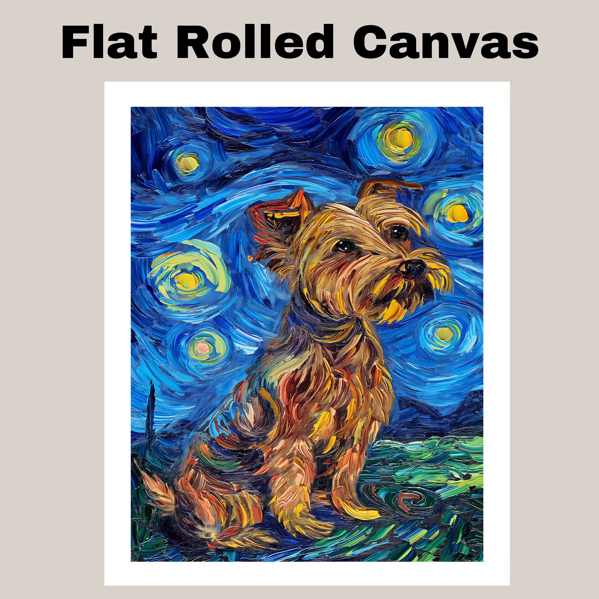 Colorful Yorkie Dog Van Gogh Dog Print Flat Rolled, Framed or Wrapped Canvas