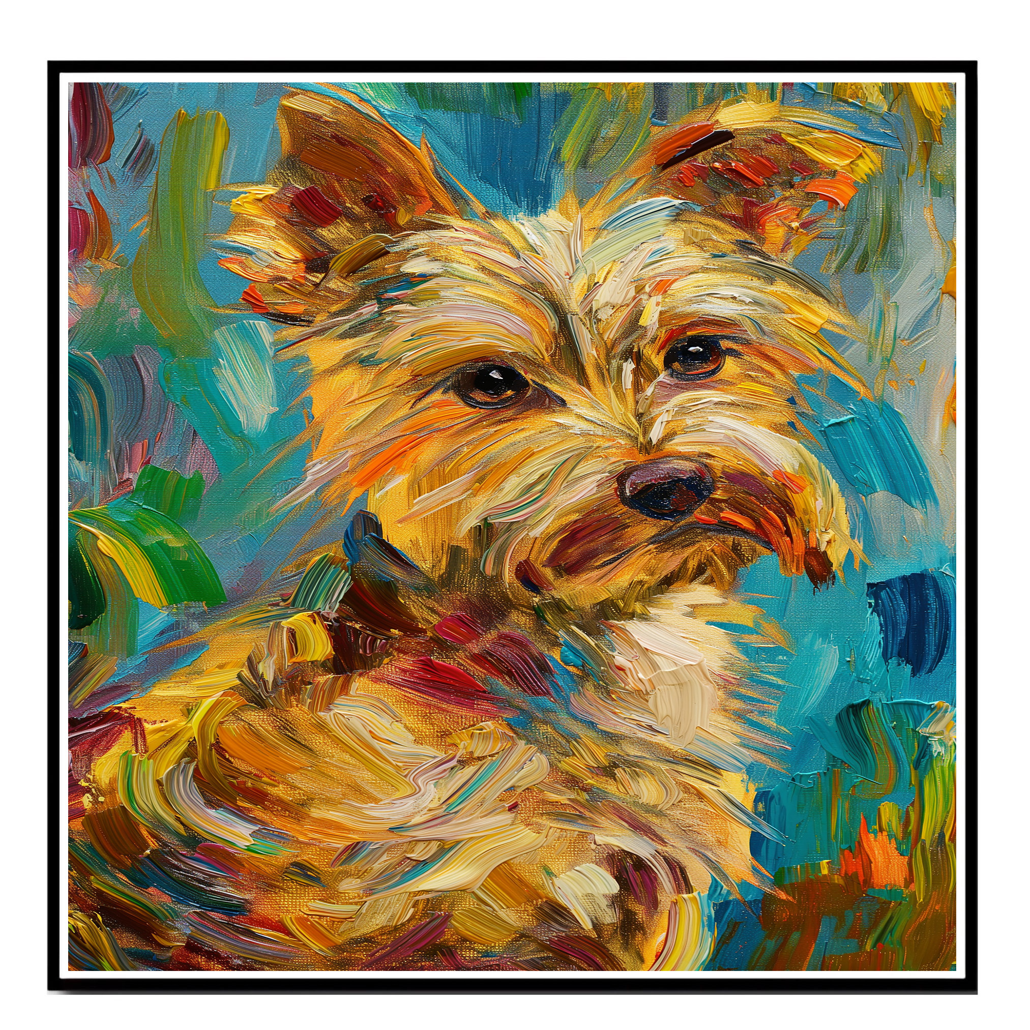 Impresión artística de perro estilo Van Gogh Yorkie perro plano laminado, enmarcado o envuelto lienzo - Imagen 15 de 19