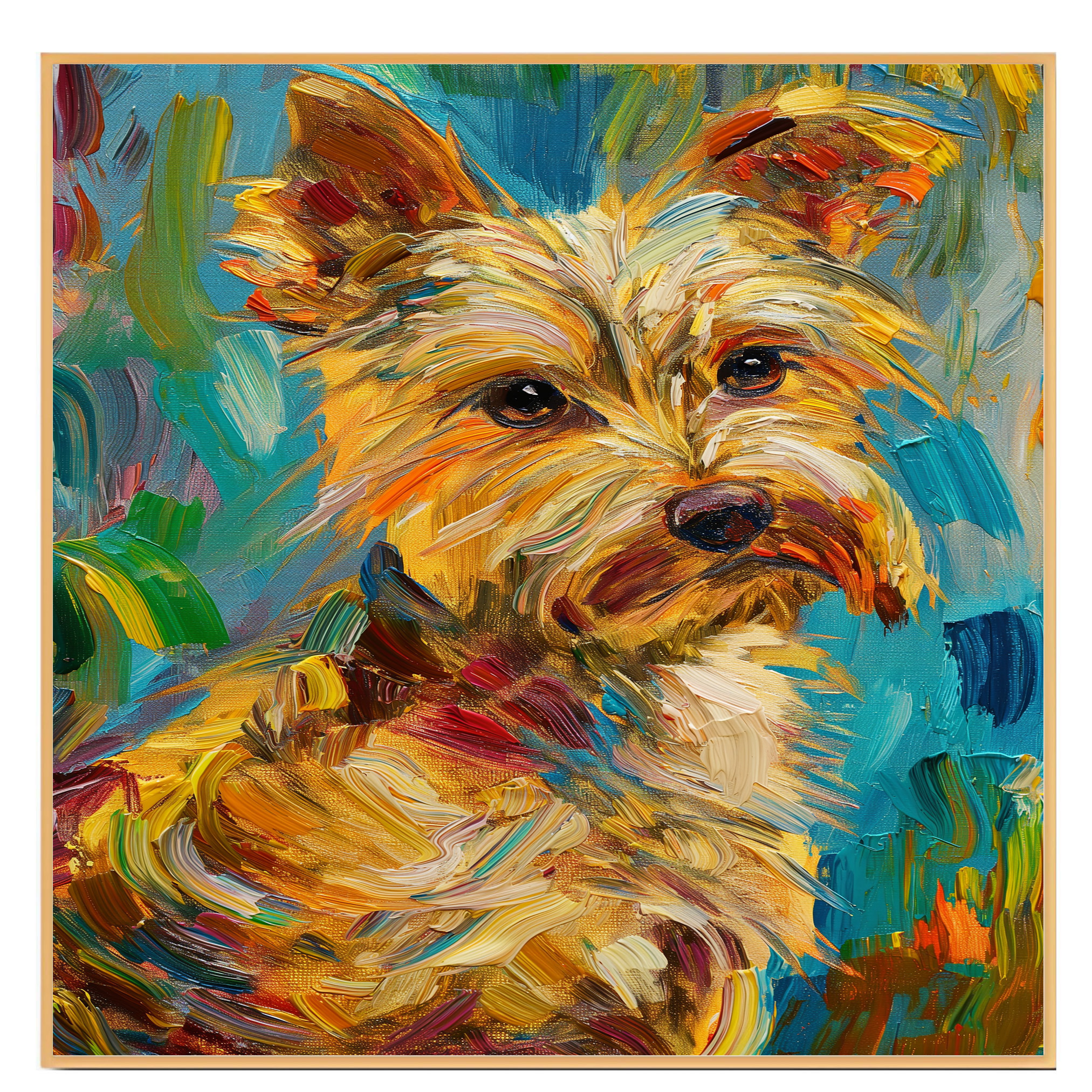 Impresión artística de perro estilo Van Gogh Yorkie perro plano laminado, enmarcado o envuelto lienzo - Imagen 17 de 19