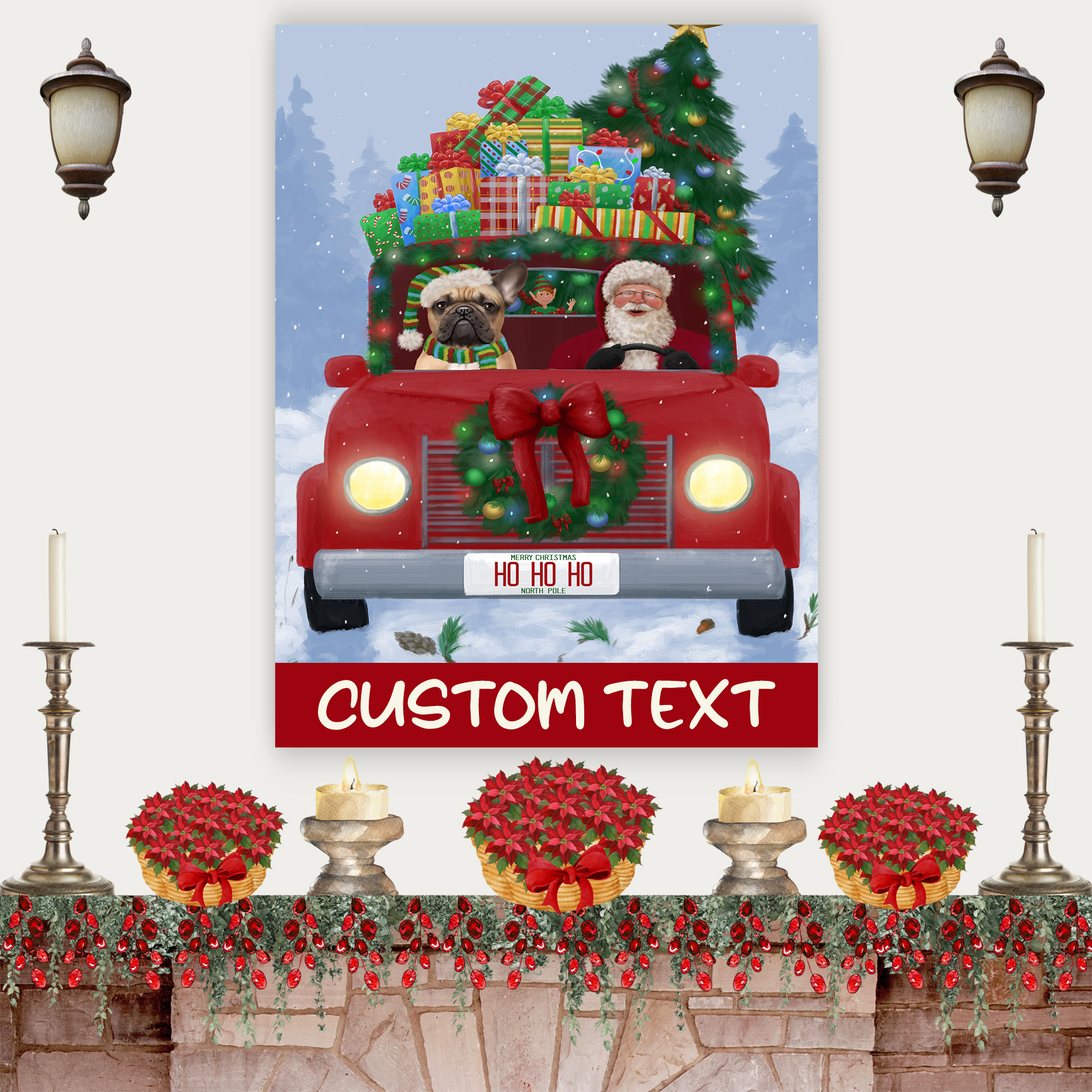 French BullDog Canvas .75″ Personalized Digital Painting Christmas NWT