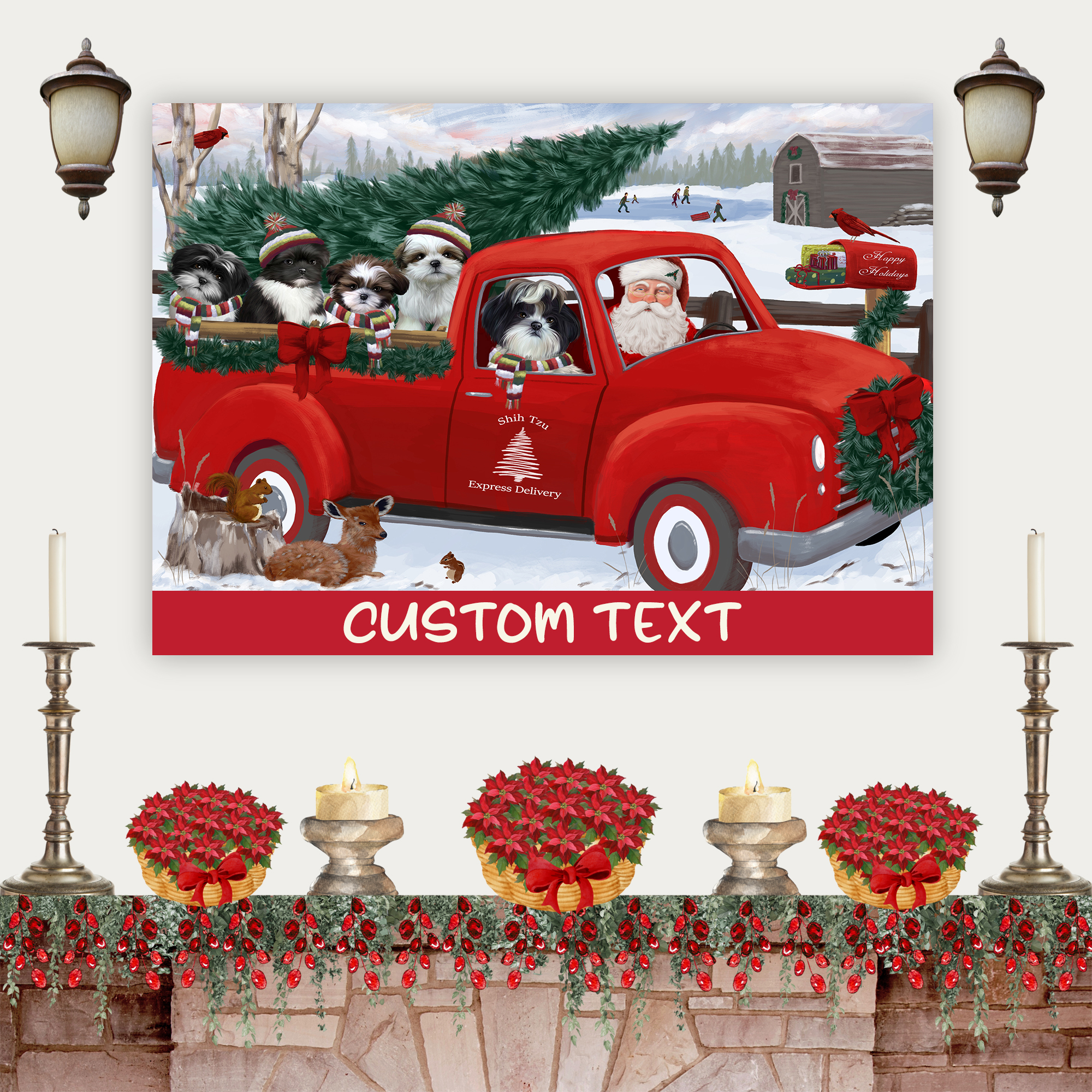 Shih Tzu Dog Canvas .75″ Personalized Digital Painting Christmas NWT