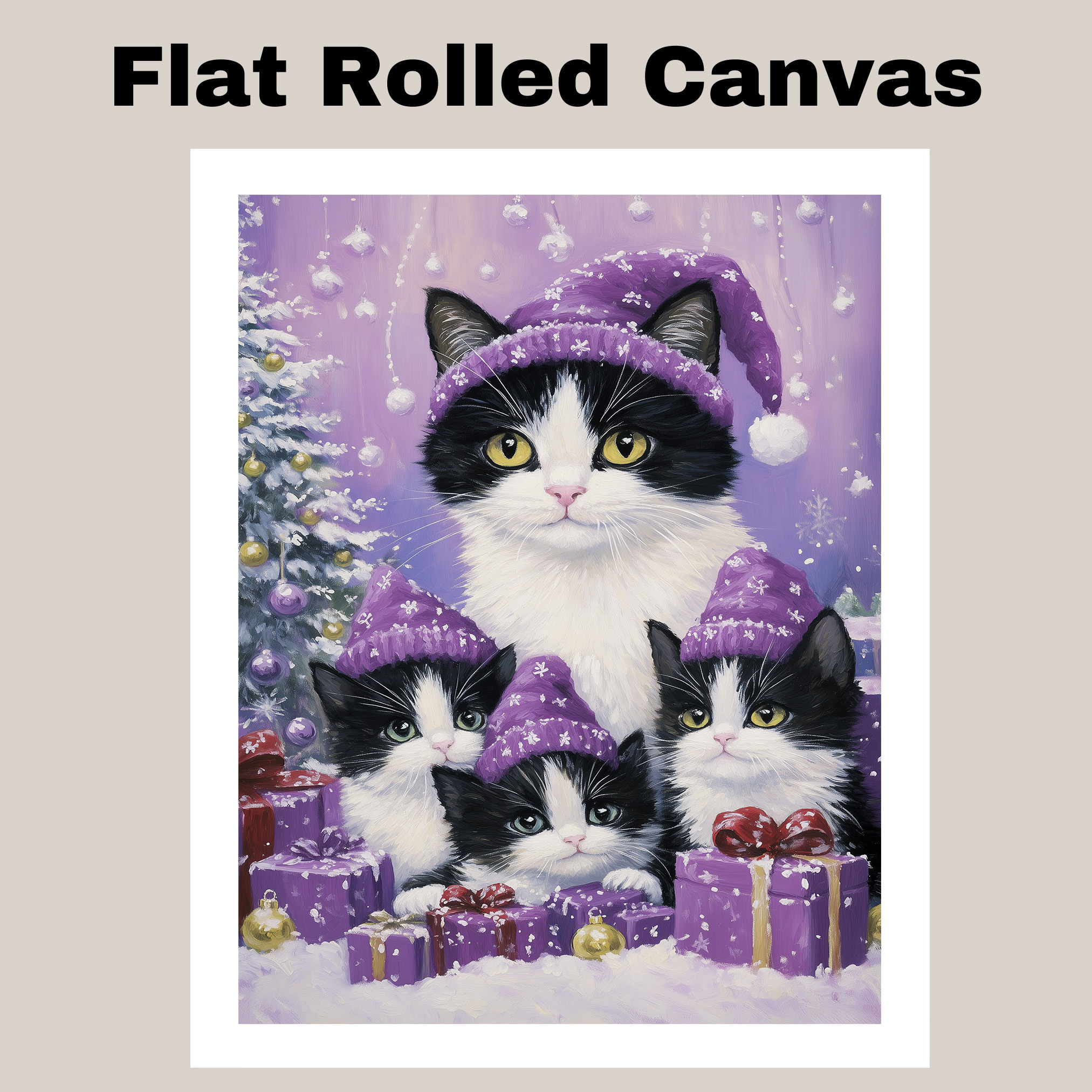 Tuxedo Cats in Pajamas Holiday Art Flat Rolled, Framed or Wrapped Canvas