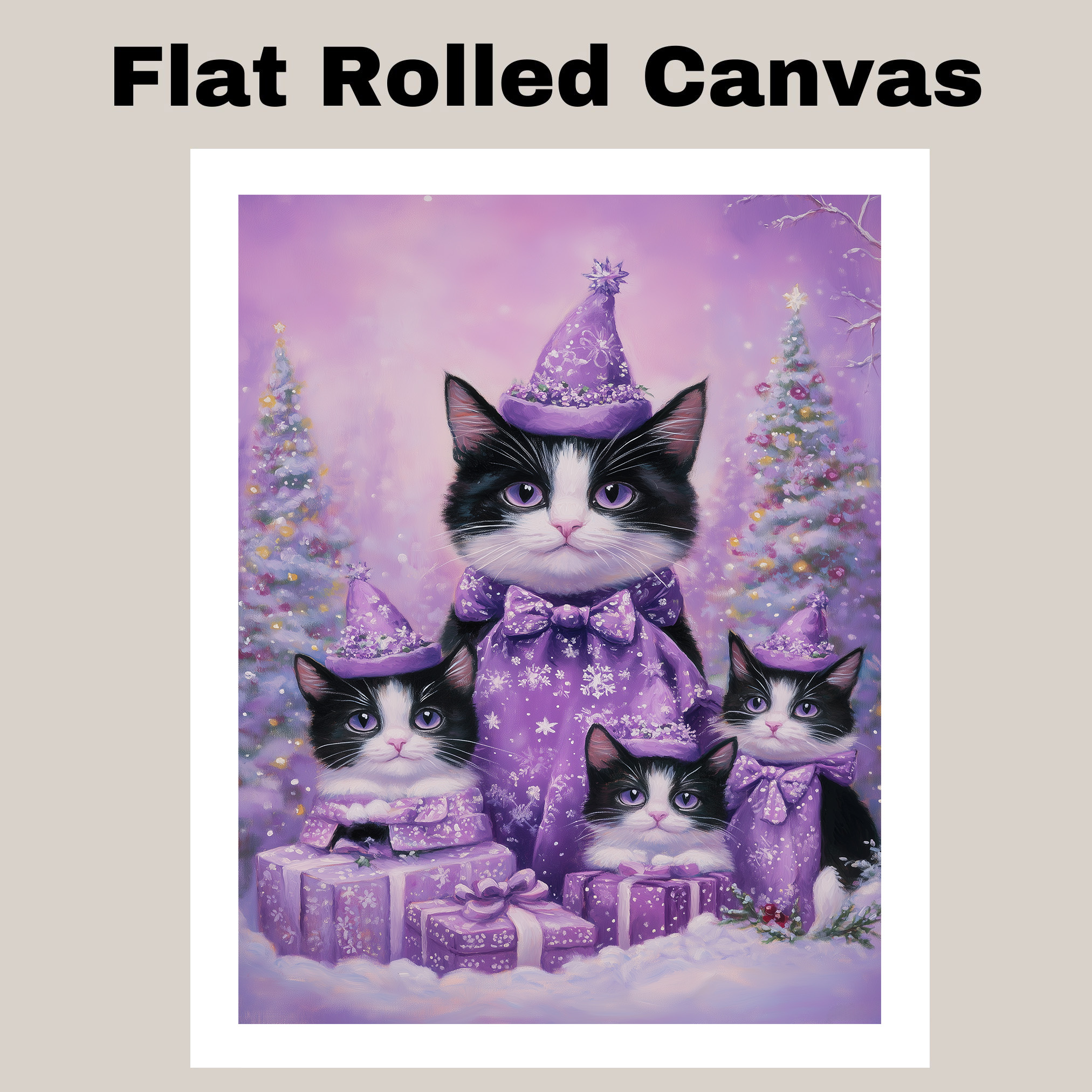 Orange Santa Tuxedo Cats Christmas Art Flat Rolled, Framed or Wrapped Canvas