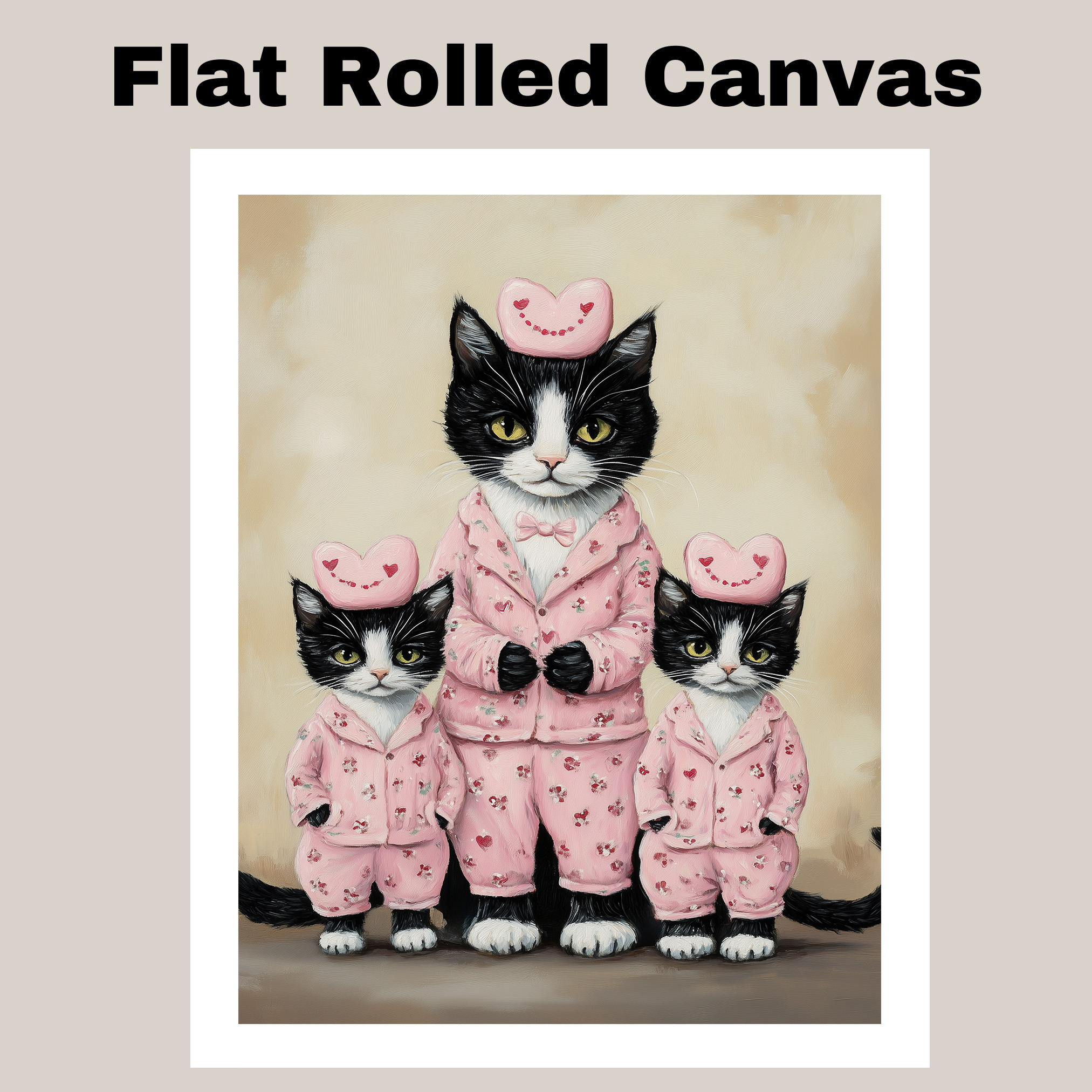 Rainbow Texudo Cats with Roses and Hearts Flat Rolled, Framed or Wrapped Canvas