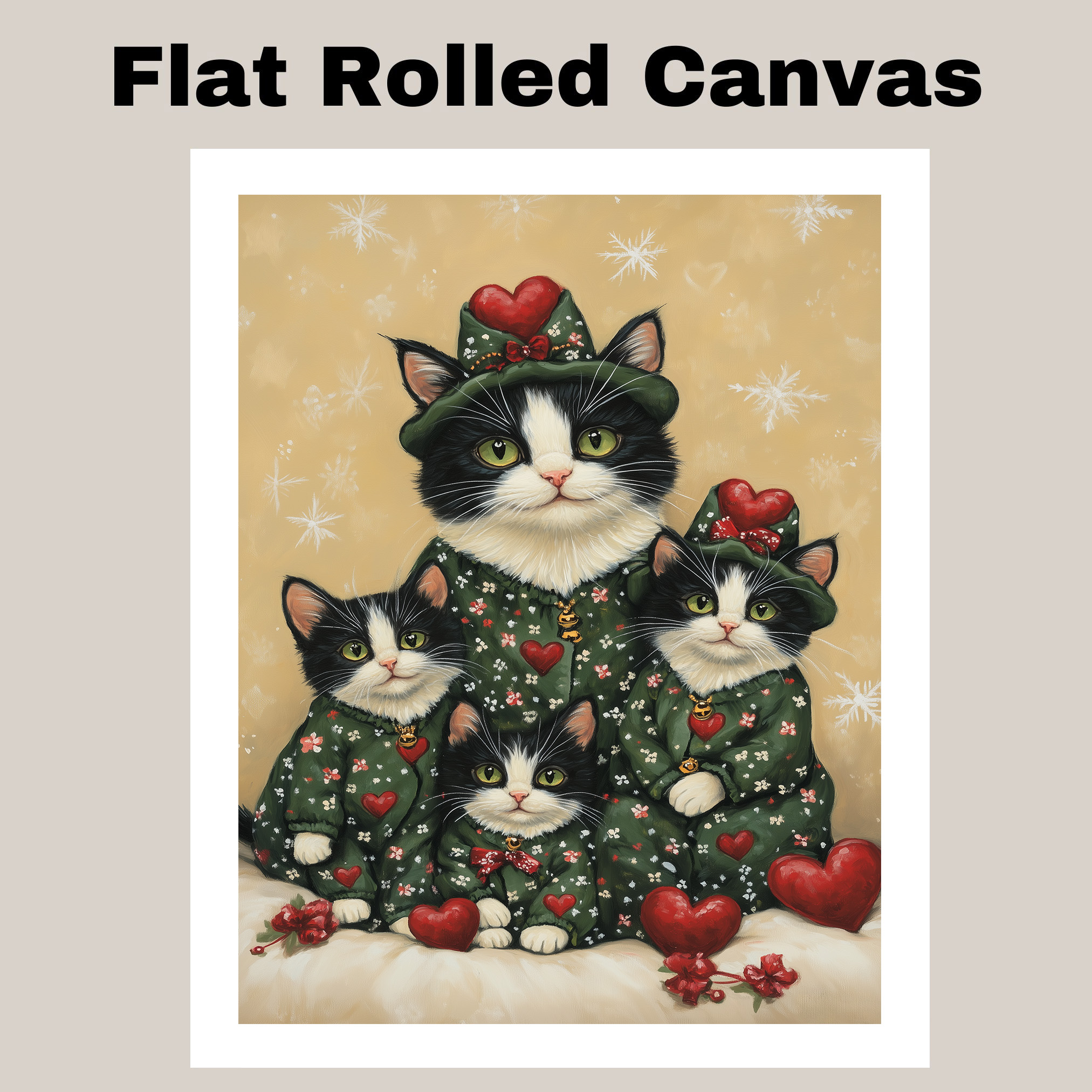 Texudo Cat and Kittens Rainbow Outfits Flat Rolled, Framed or Wrapped Canvas