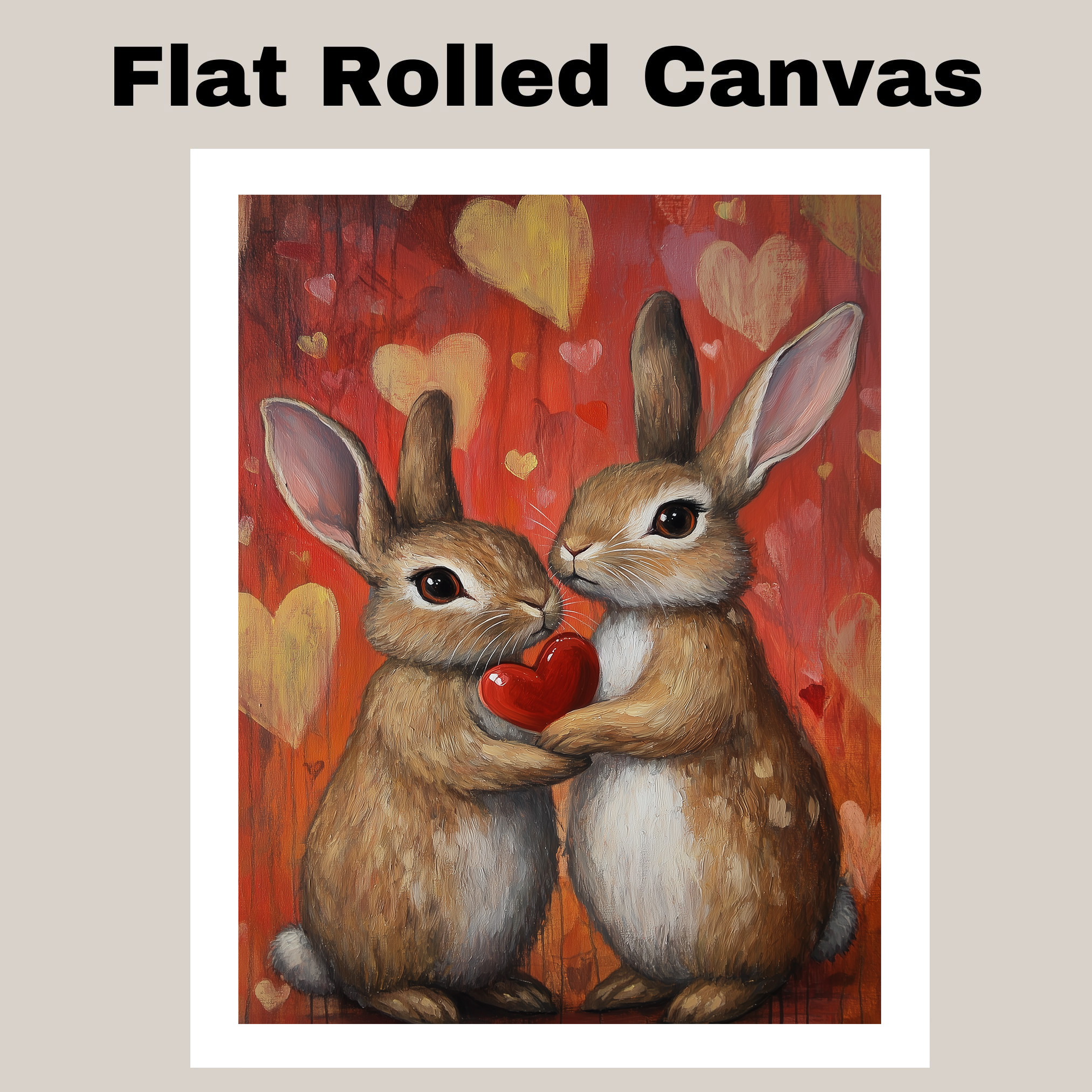 Bunny Couple Holding Heart Wall Art Flat Rolled, Framed or Wrapped Canvas