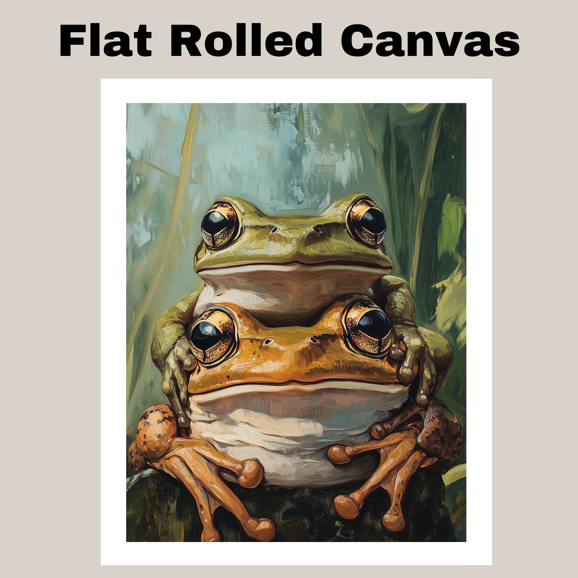 Whimsical Frog Couple Hugging Art Flat Rolled, Framed or Wrapped Canvas