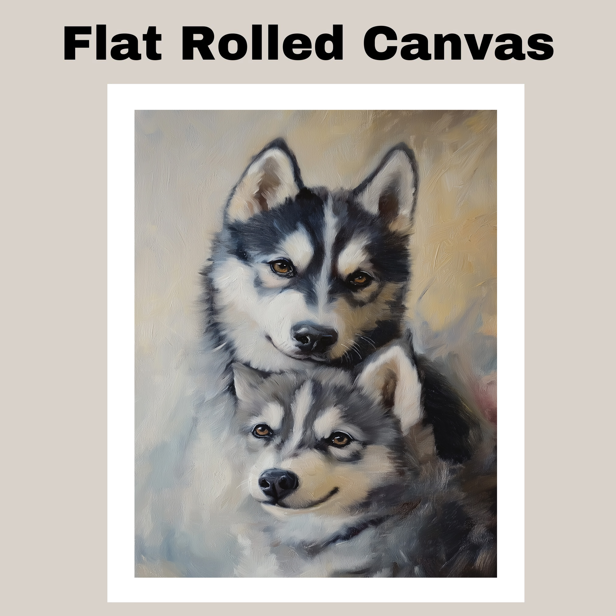 Siberian Husky Couple Dog Art Flat Rolled, Framed or Wrapped Canvas