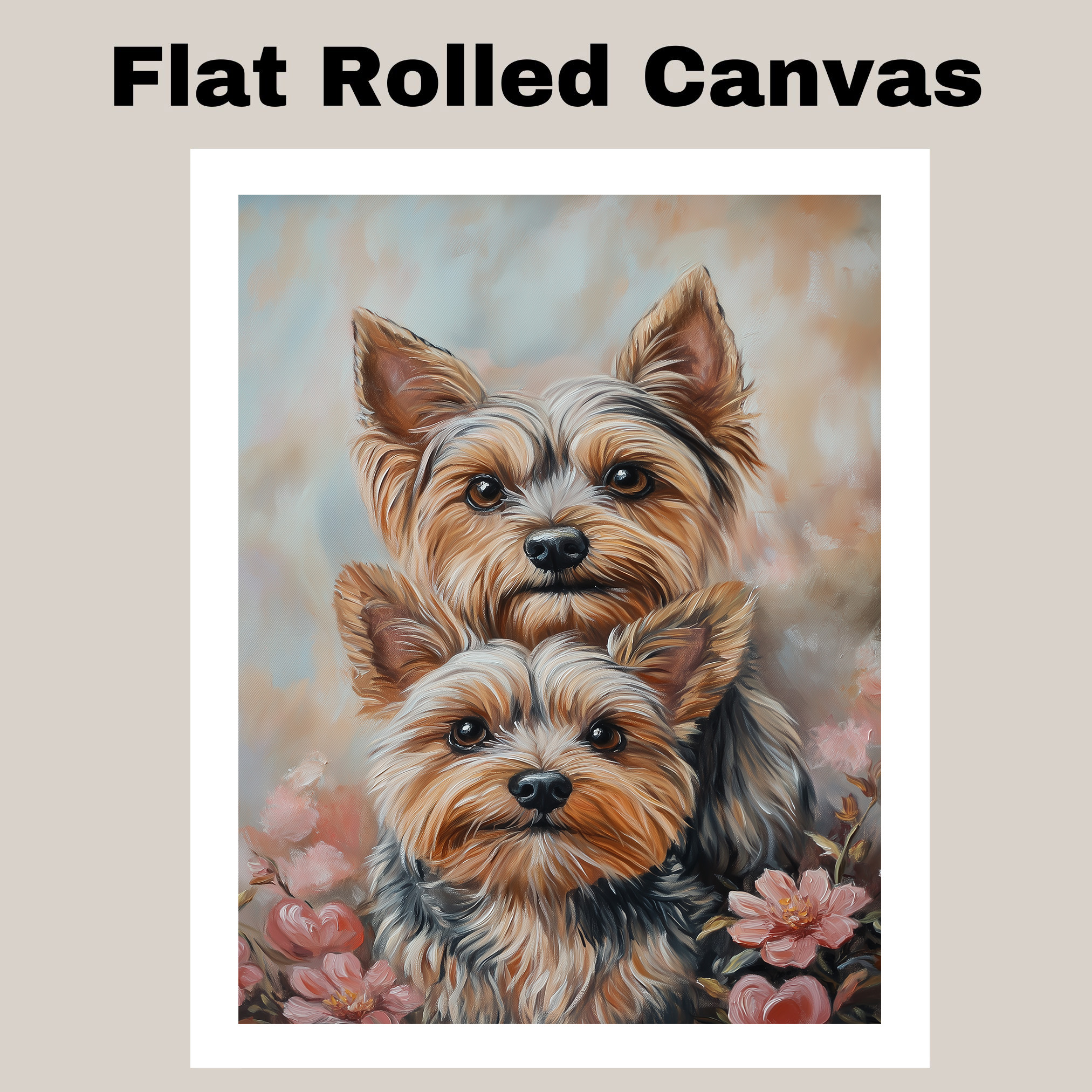 Adorable Yorkie Couple Dog Art Gift Flat Rolled, Framed or Wrapped Canvas