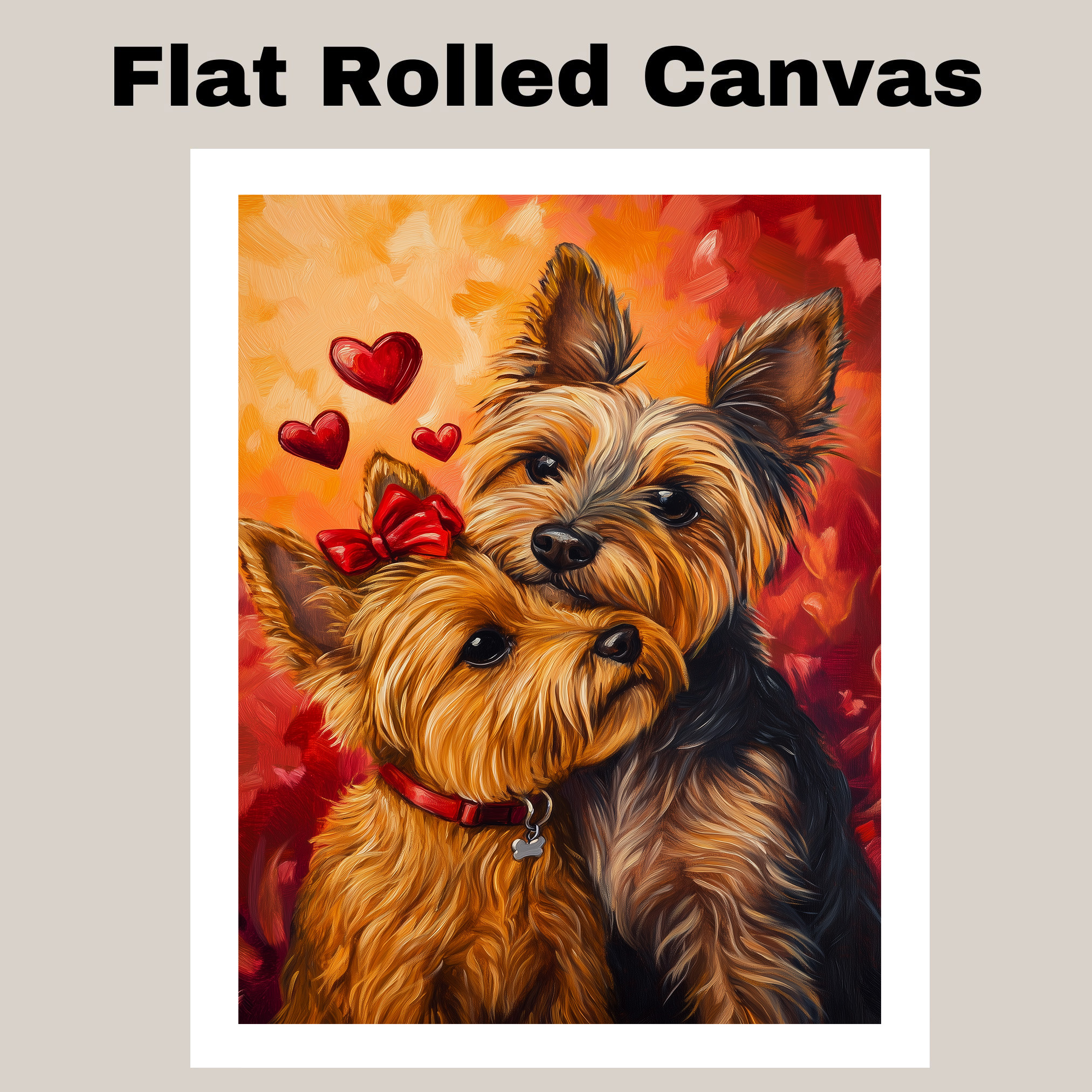 Charming Yorkie Couple Dog Art Gift Flat Rolled, Framed or Wrapped Canvas