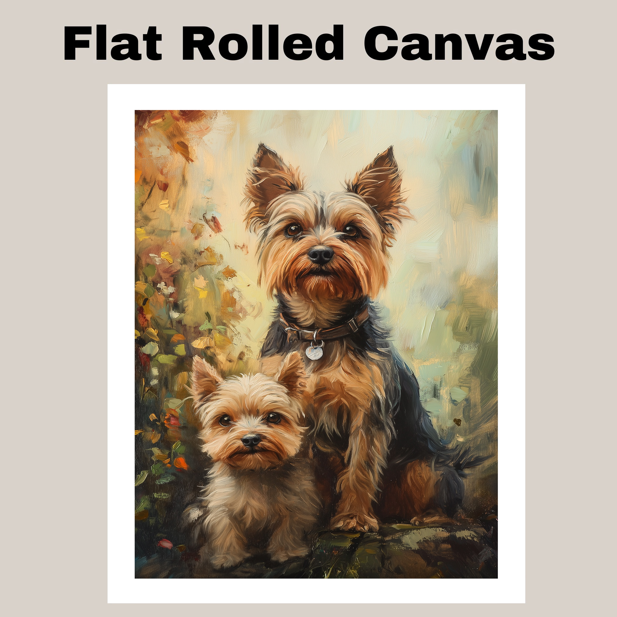 Rustic Yorkie Couple Dog Lovers Art Flat Rolled, Framed or Wrapped Canvas