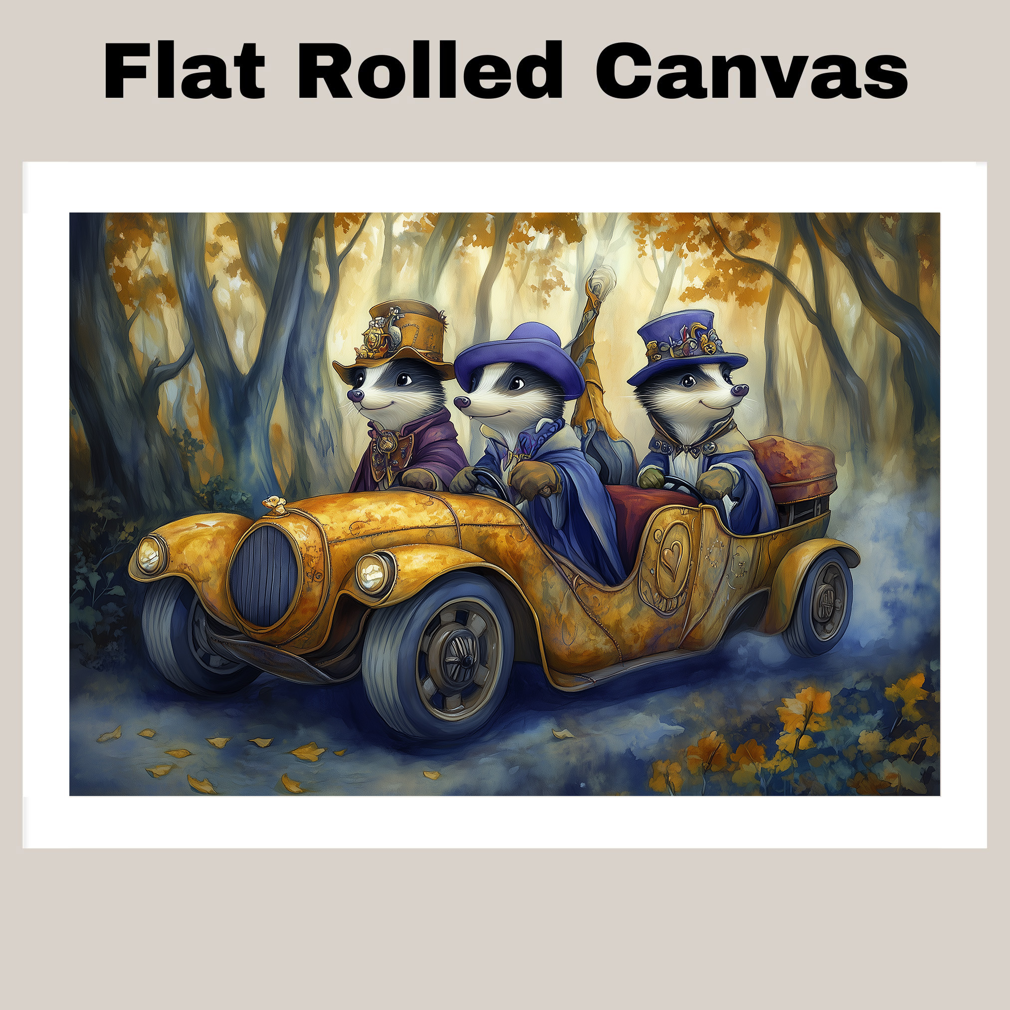 Whimsical Badgers Enchanted Car Art Flat Rolled, Framed or Wrapped Canvas