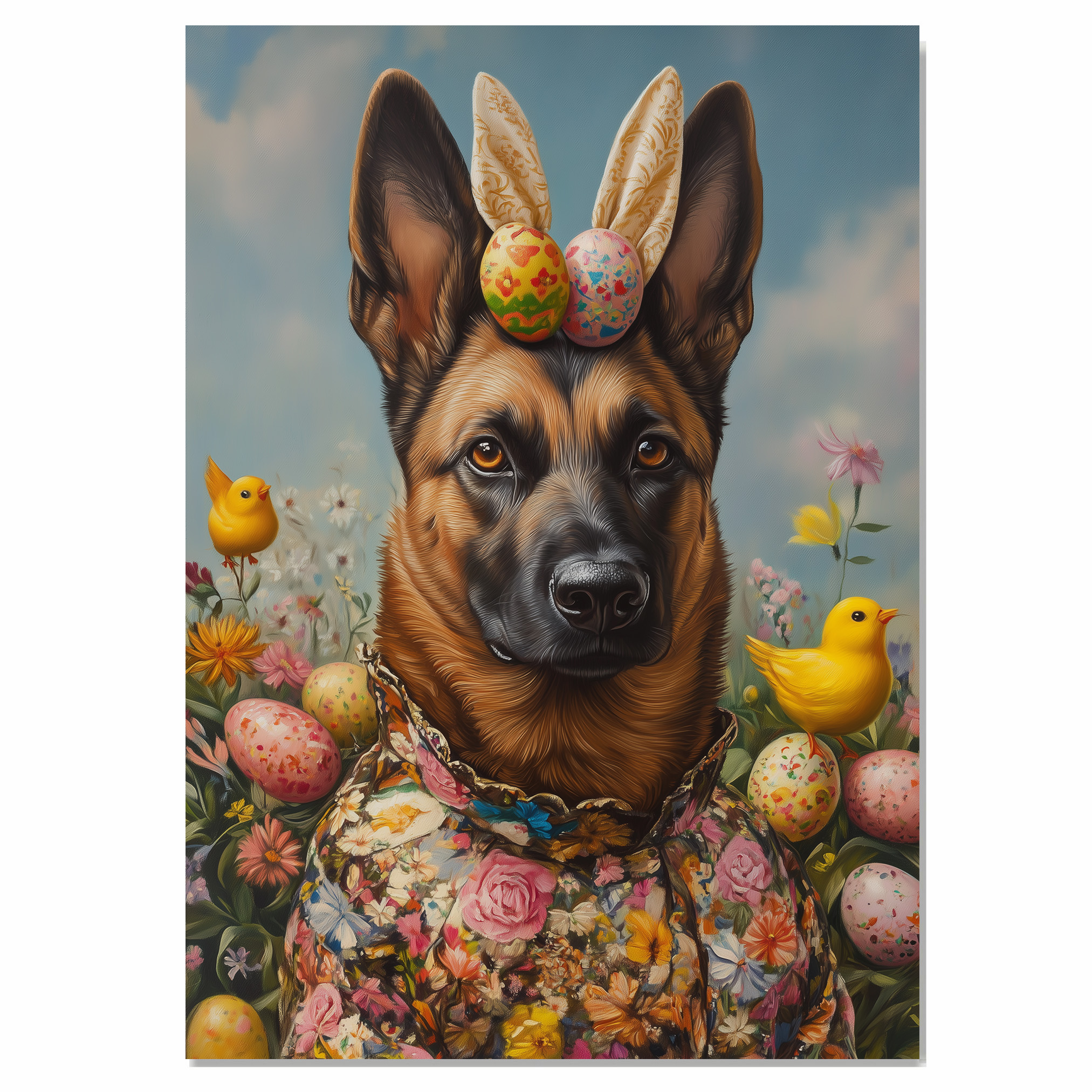 Frühlingsanhänger: Belgischer Malinois auf flach gerollter, gerahmter oder gewickelter Leinwand - Bild 9 von 9