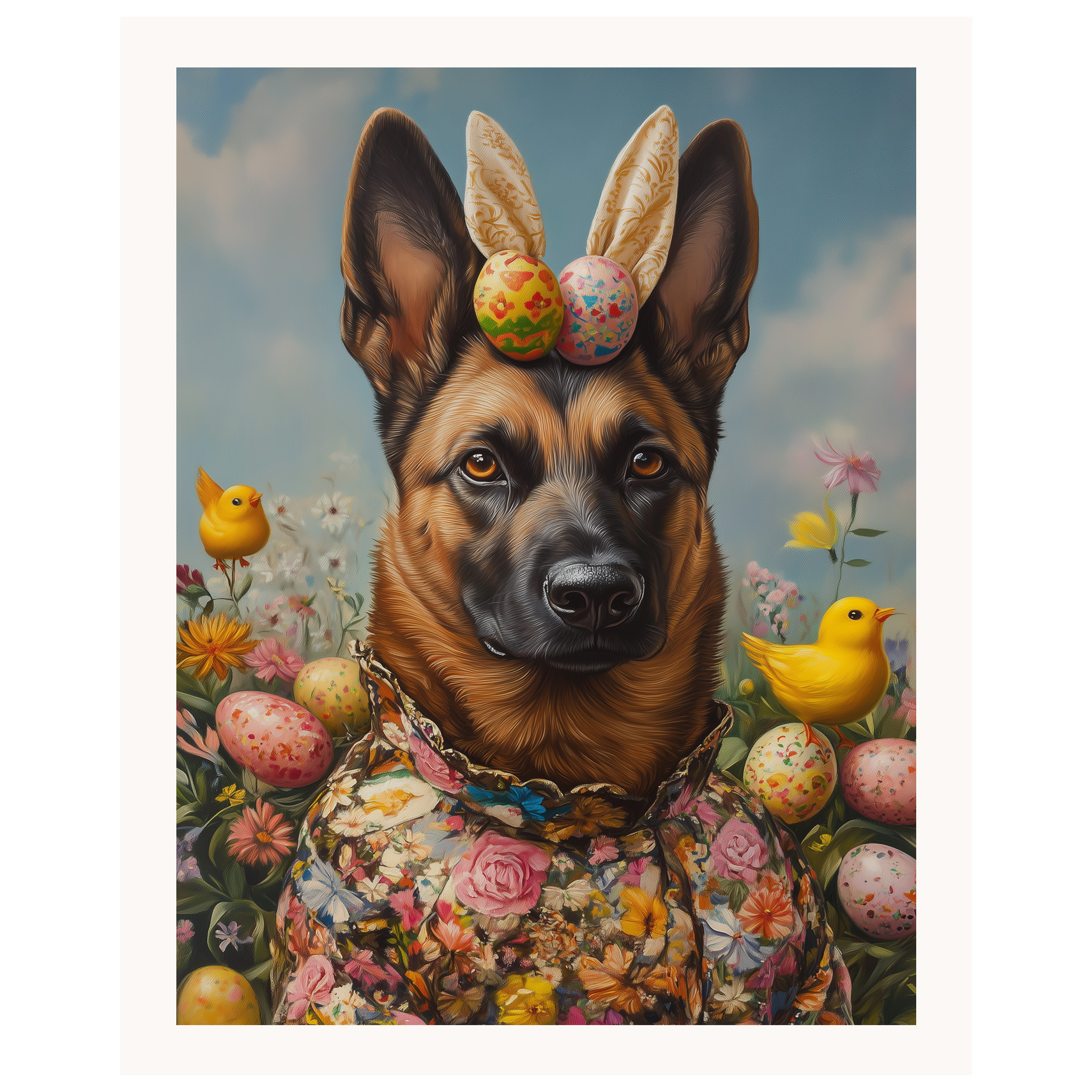 Frühlingsanhänger: Belgischer Malinois auf flach gerollter, gerahmter oder gewickelter Leinwand - Bild 8 von 9