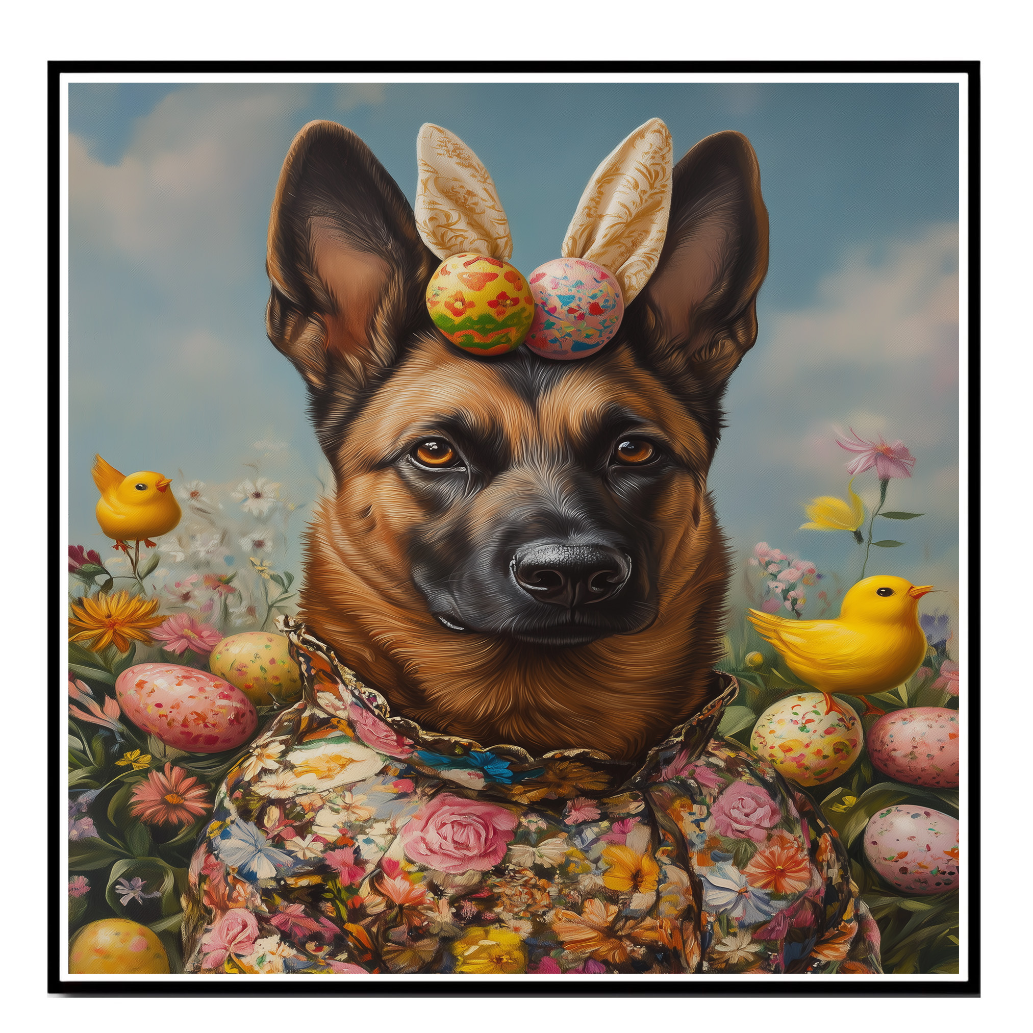 Frühlingsanhänger: Belgischer Malinois auf flach gerollter, gerahmter oder gewickelter Leinwand - Bild 5 von 9