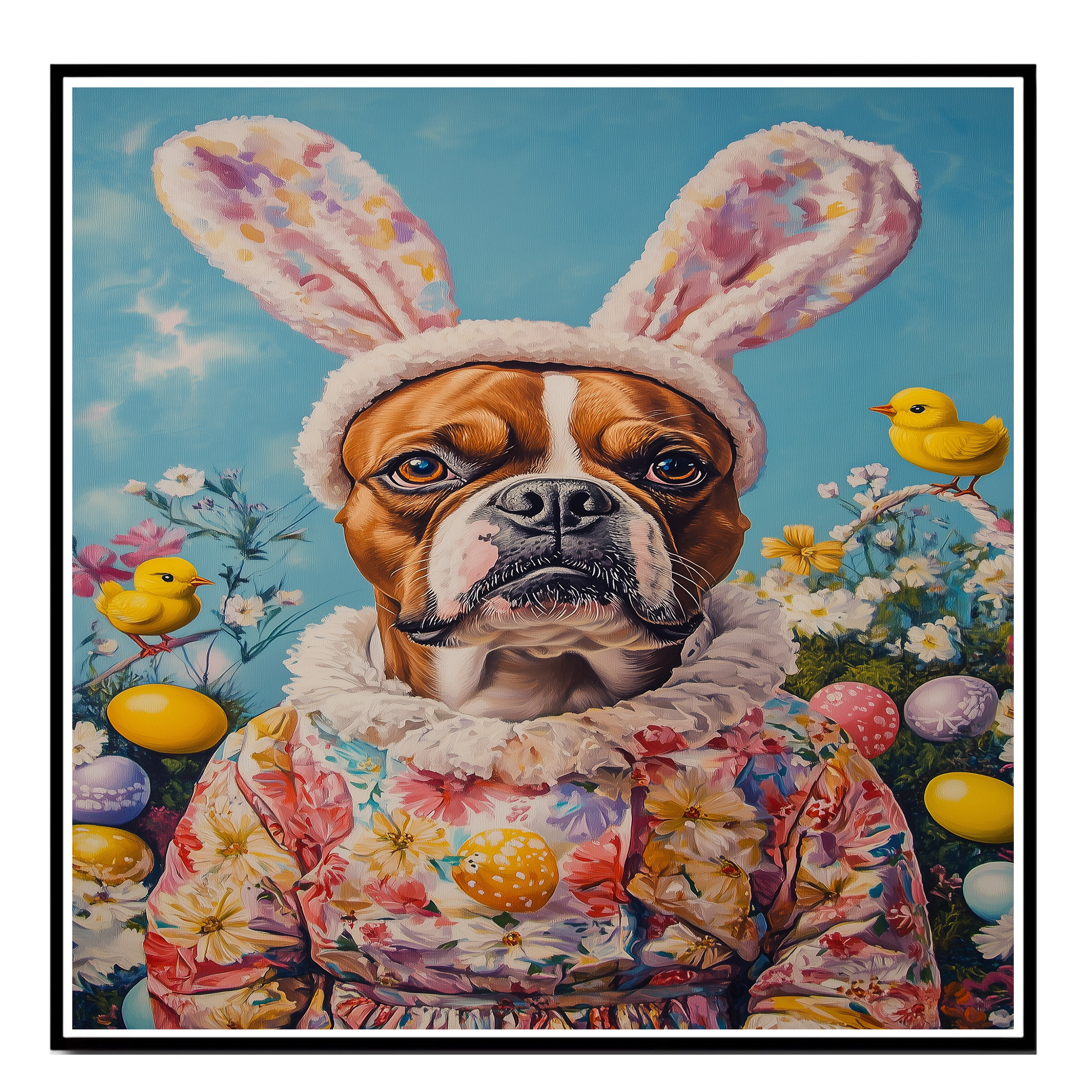 Springtime Fun: Boxer Dog Flat Rolled, Framed or Wrapped Canvas