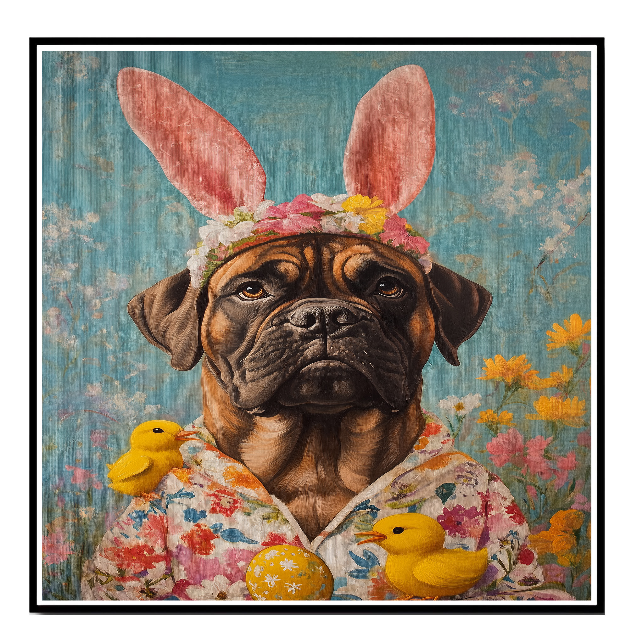 Easter Elegance: Bullmastiff Dog Flat Rolled, Framed or Wrapped Canvas
