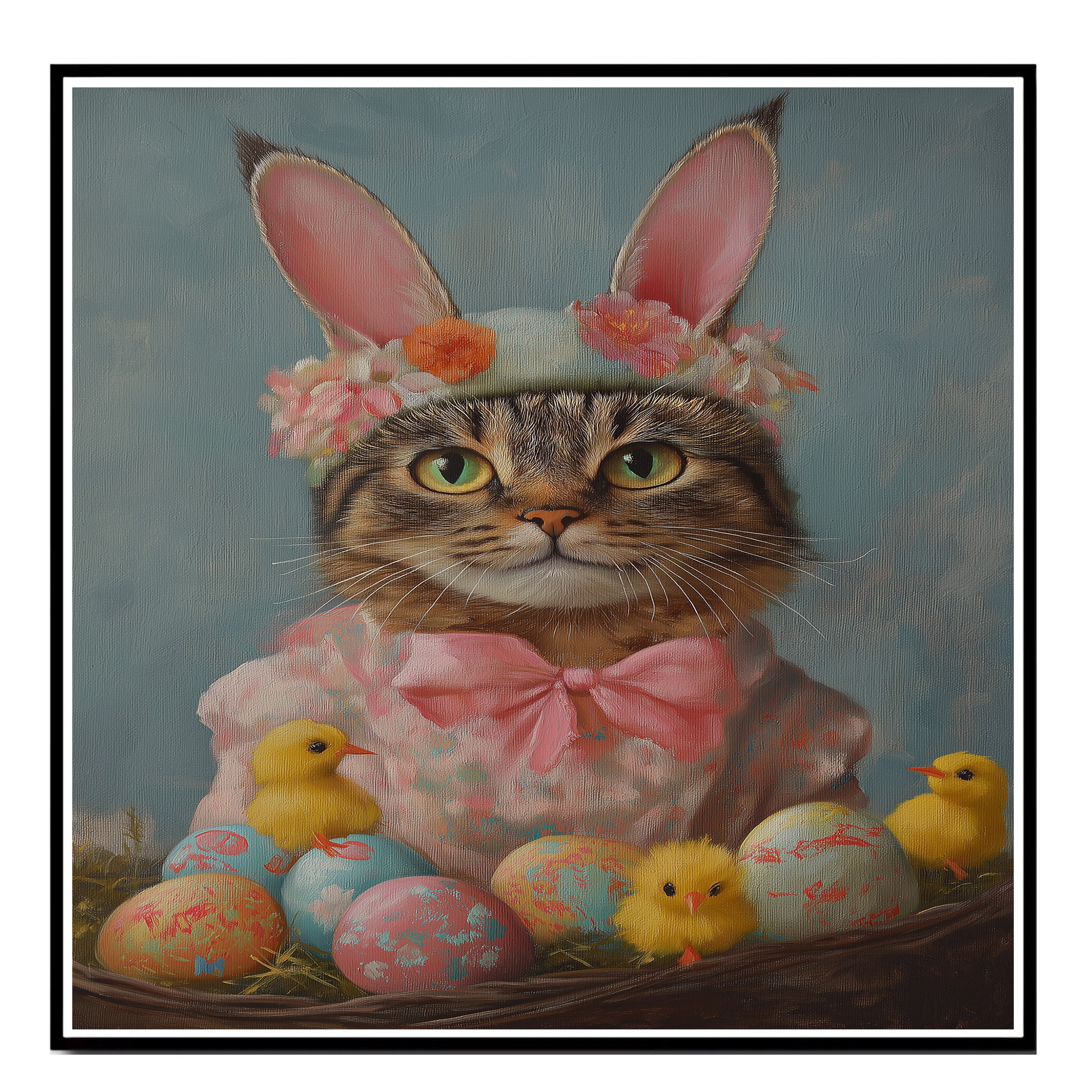 Springtime Purrfection: Cute Cat Flat Rolled, Framed or Wrapped Canvas