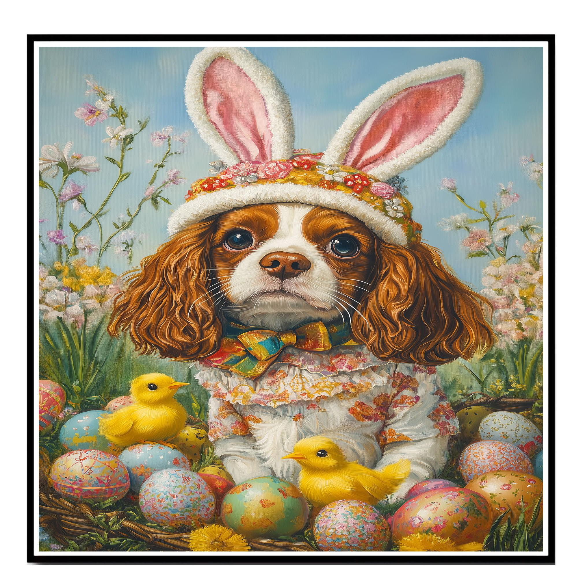 Cavalier King in a Festive Holiday Attire Flat Rolled, Framed or Wrapped Canvas